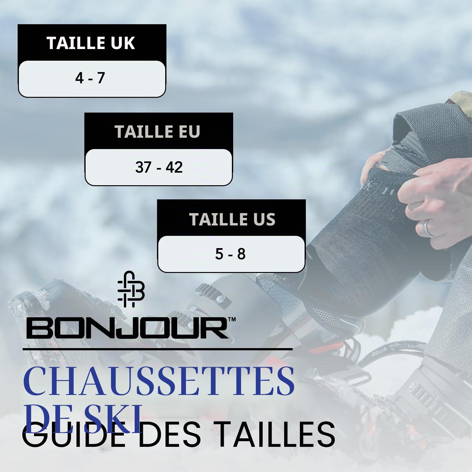 Bonjour 4 Pairs High Performance Ladies Ski Socks Long Hose Thermal Socks-Assorted-UK 4-7
