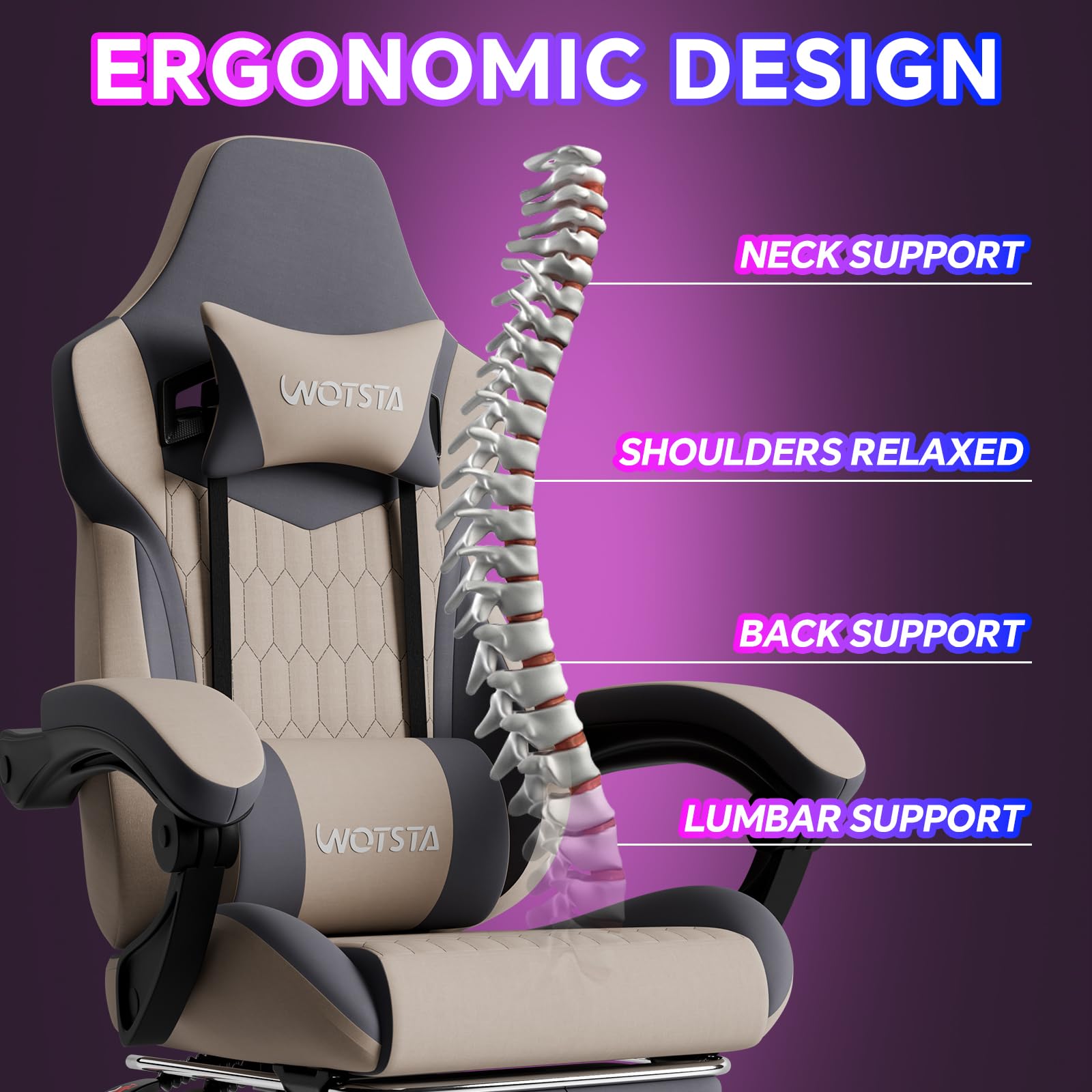 Sedia da gaming, ergonomica con poggiapiedi e supporto lombare, sedie per computer, altezza regolabile, per videogiochi o ufficio, beige blu