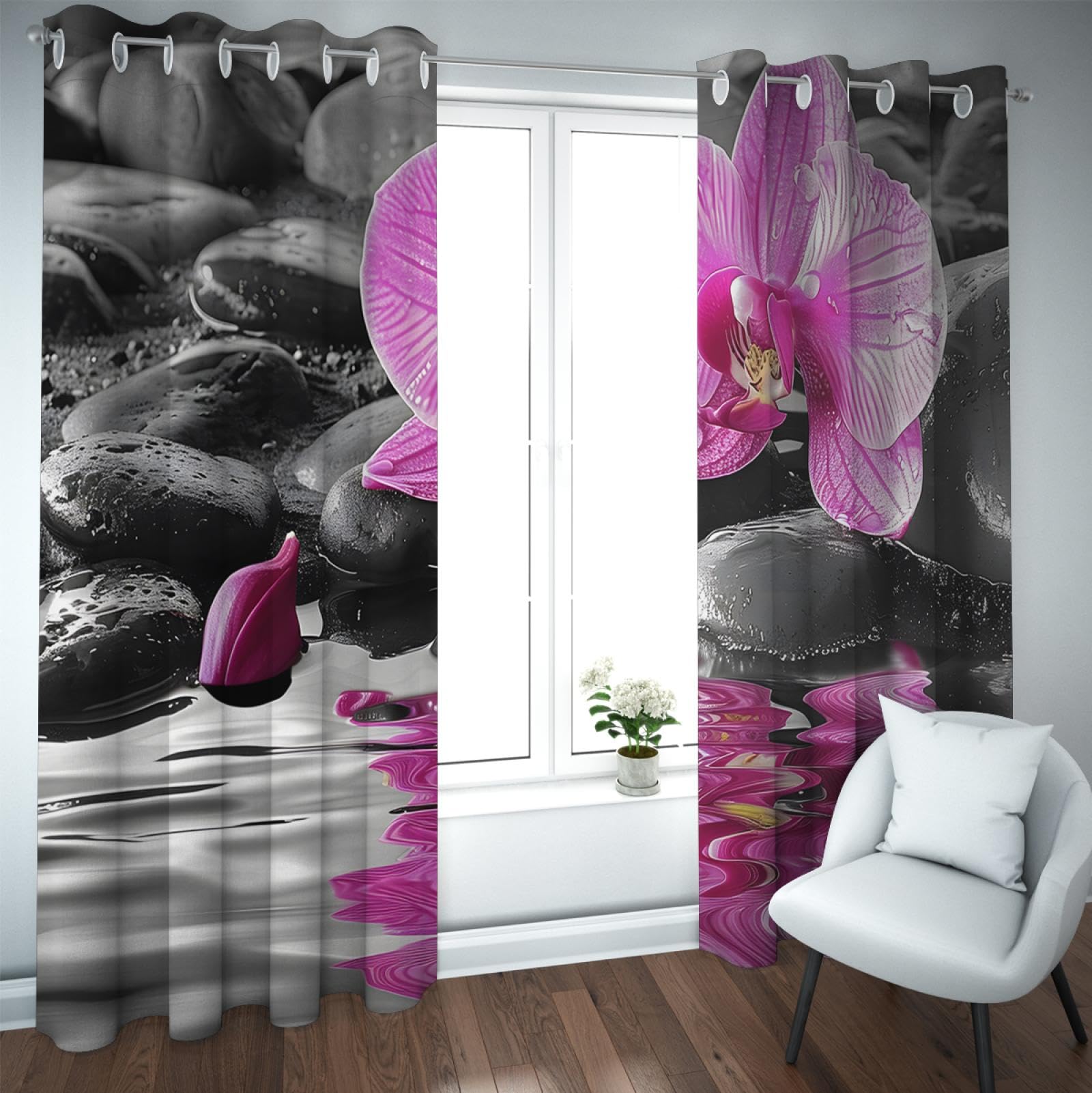 Tende oscuranti Yoga Spa Still Life Lotus Stone on Water Print Drappi Occhiello Top Window Treatment per soggiorno cucina 2x B132 x H114 cm