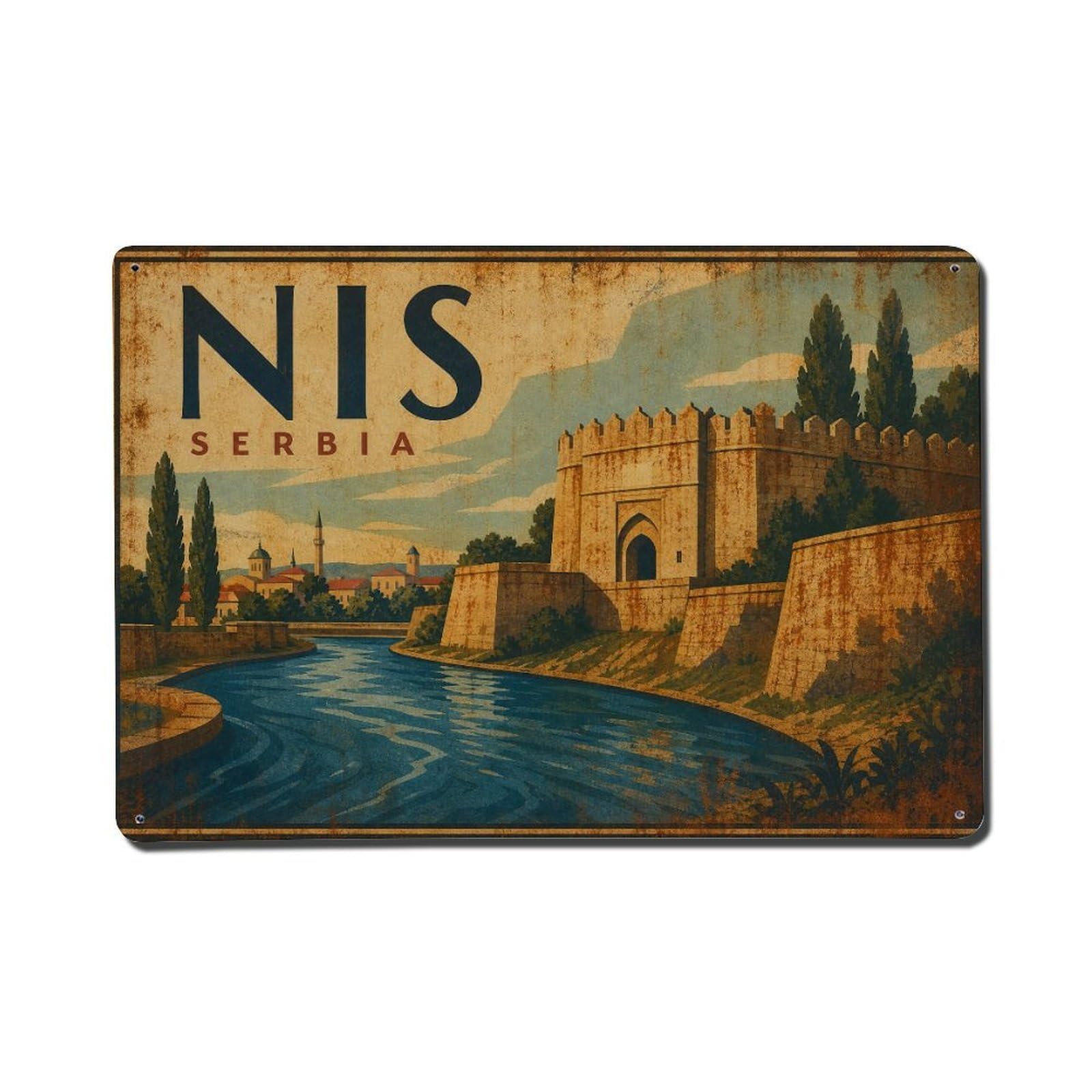 Travel Vintage Serbia Nis Metal Tin Sign