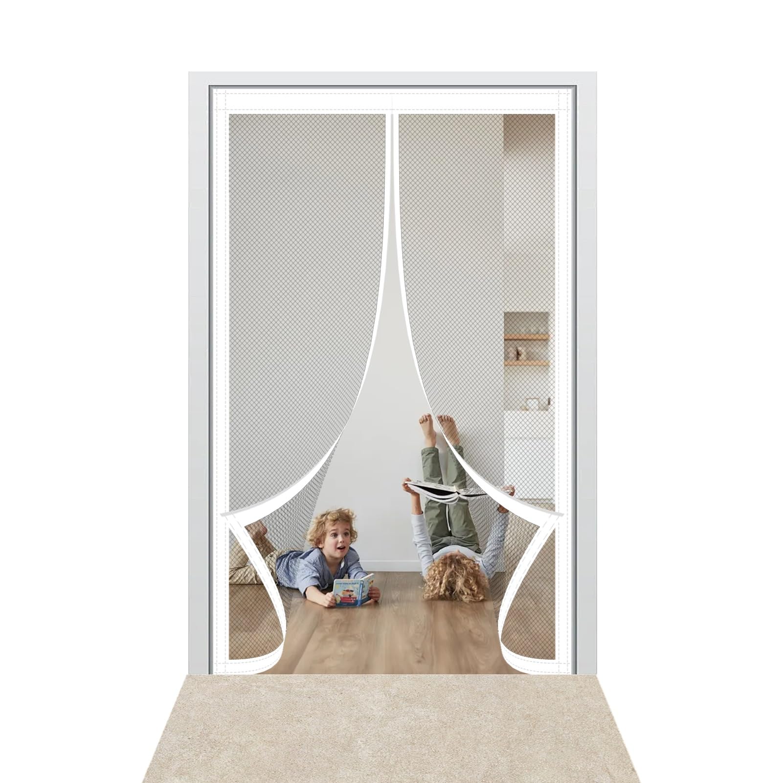 Yxrs White Magnetic Fly Screen Door 206 X 184 Cm Keep Bugs Out & Lets Fresh Air In Magnetic Screen Door Easy To Install Suitable For Patio Doors Balcony Bedroom,