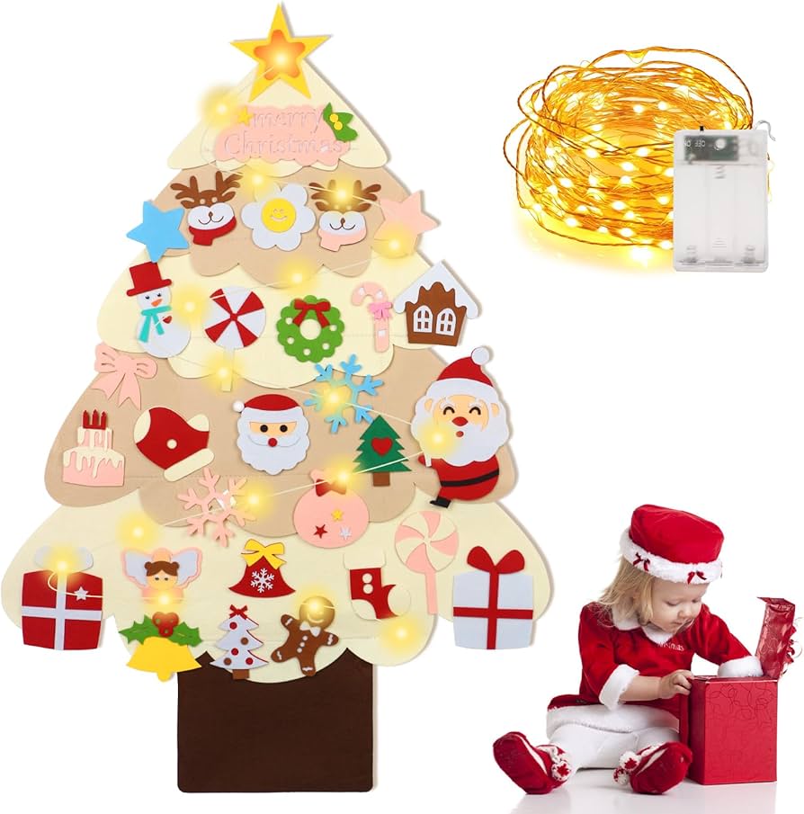 Amazon.co.jp: yazi フェルト クリスマスツリー 電飾付き 壁かけ