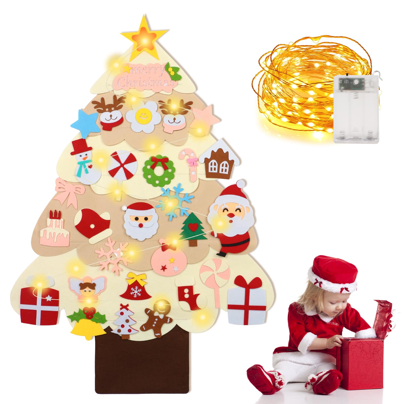 Amazon.co.jp: yazi フェルト クリスマスツリー 電飾付き 壁かけ