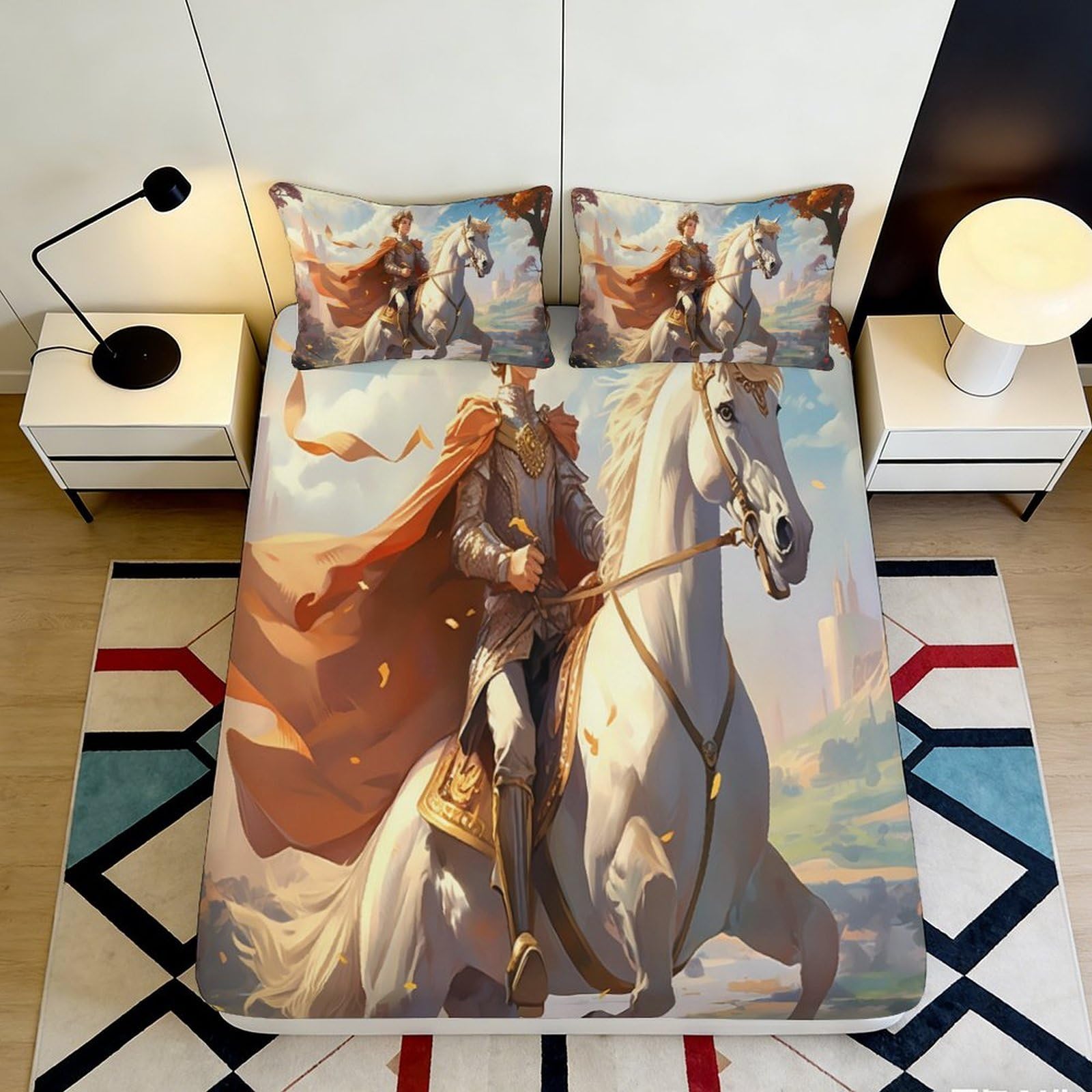 3D Printed Wolf Girl Fitted Sheet Microfiber Deep Pocket Bedroom Bedding Wolf Theme Mattress Fitted Cover Non-Slip Full Wrap 200x200x25cm