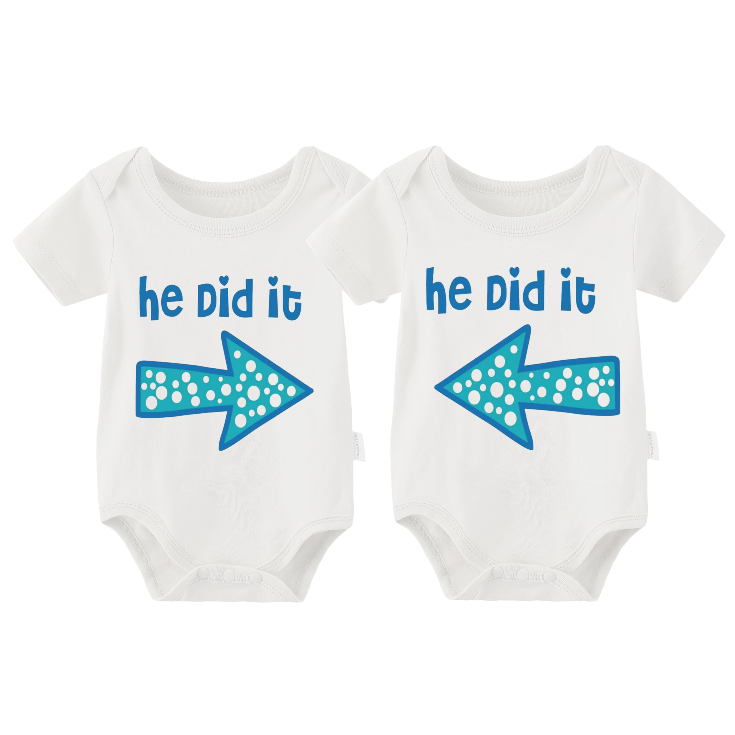 Ysculbutol Men's Red Baby Twins Bodysuit Set He/She Did It Cotton Twins Outfit Infant Bodysuit With Bibs - 0-3 Months
