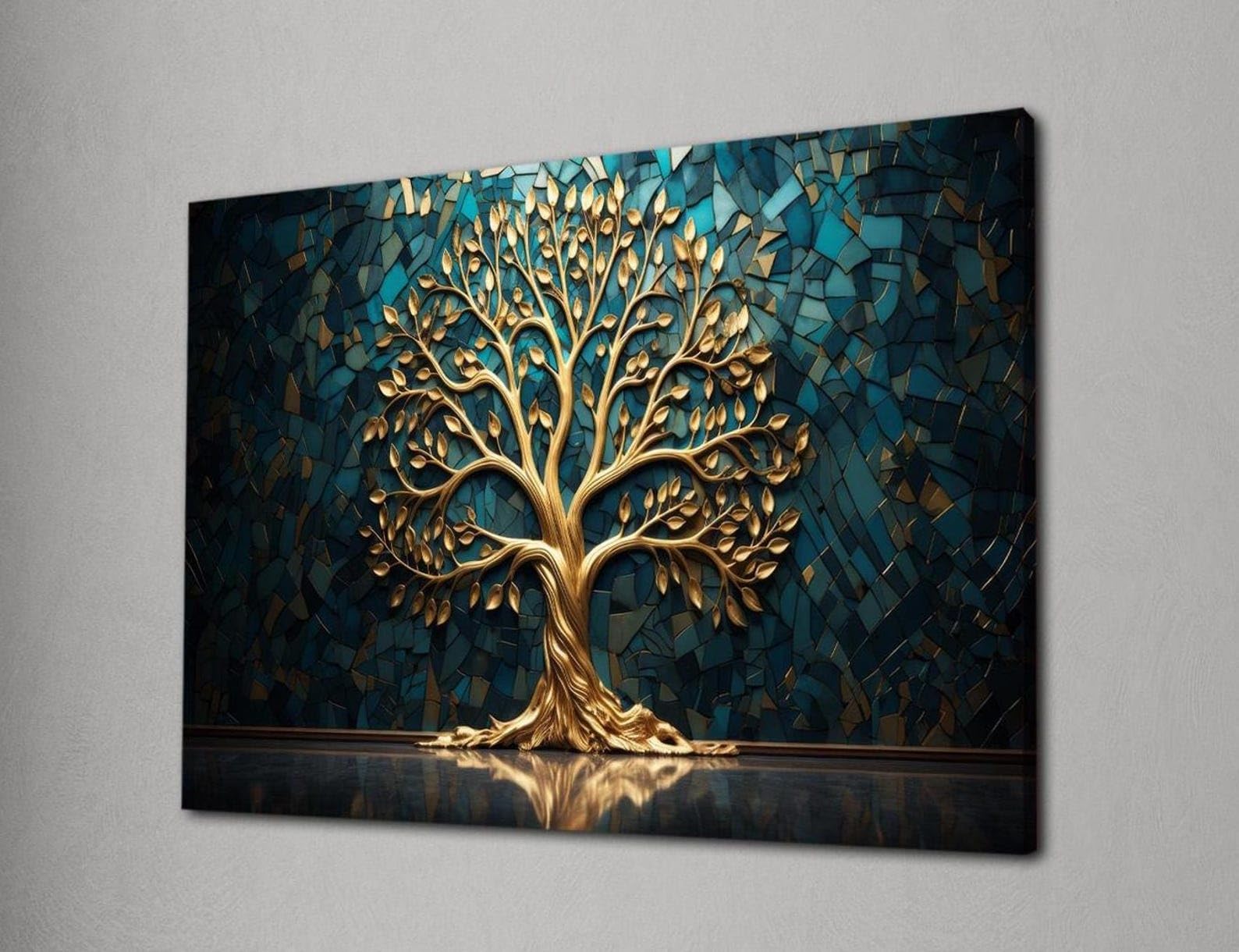 TONGYINLI Natura plakaty i wydruki duże złote drzewo życia płótno sztuka ścienna, abstrakcyjny obraz drzewa genealogicznego, luksusowa dekoracja domu mural (70 x 100 cm/ramka wewnętrzna)