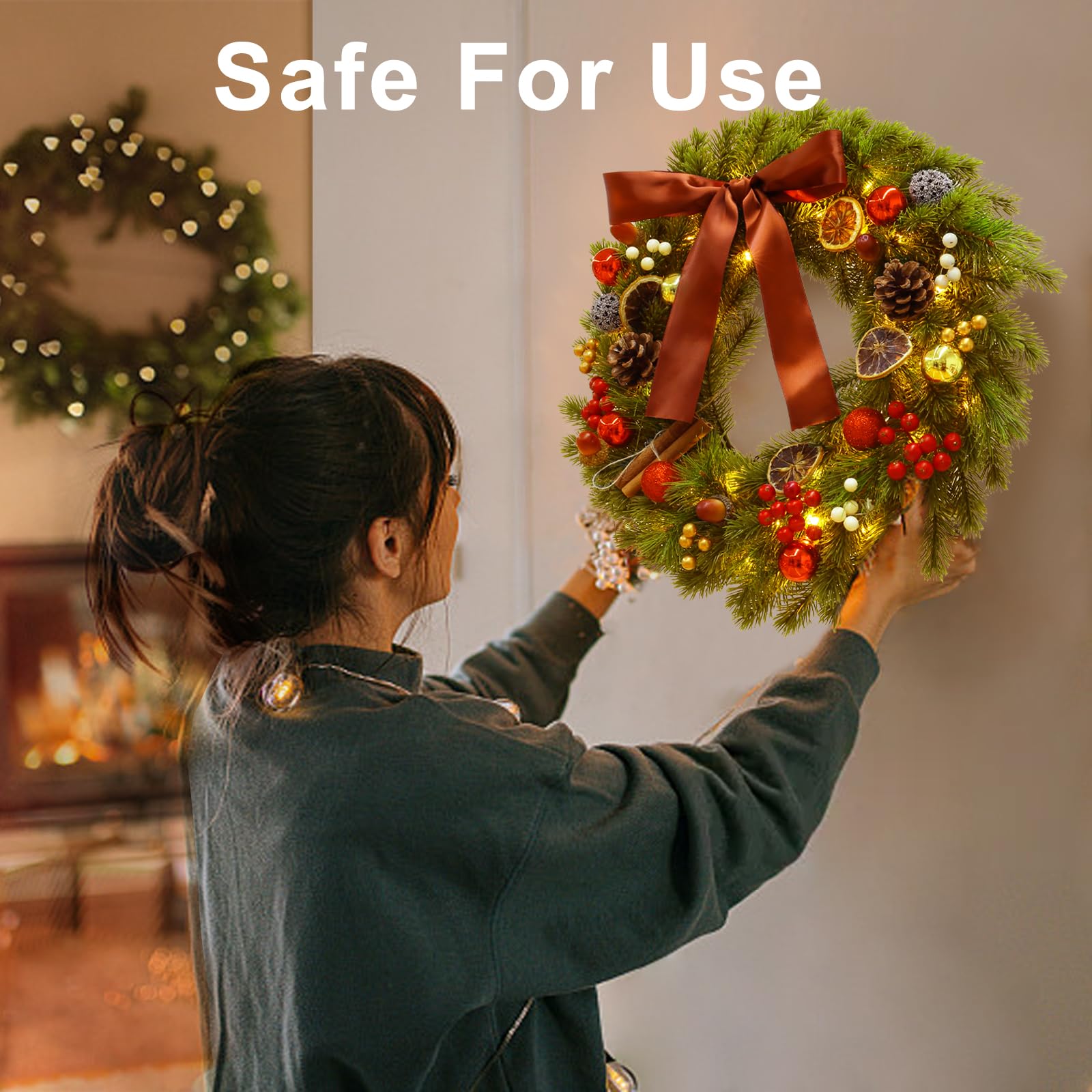 GlobaLink Weihnachtskranz 40cm Batterie mit 40 LEDs, Türkranz Weihnachten Warmweiß 8 Modi, Weihnachtsdeko Innen mit LED Beleuchtung für Haustür, Wand, Fenster, Wohnzimmer, Schlafzimmer Treppengeländer