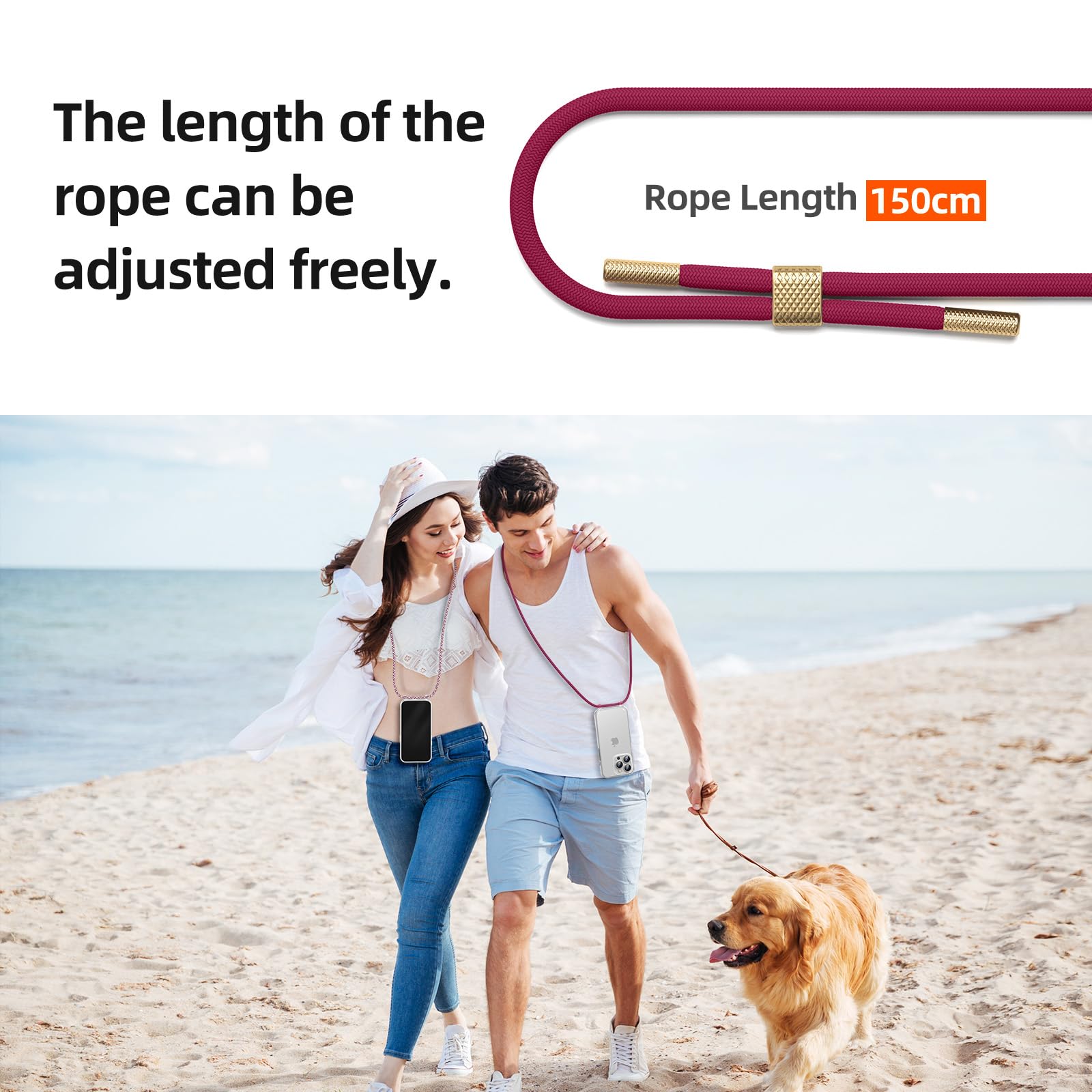 GOODVISH Cover Trasparente con Cordino per iPhone 14 Pro 6.1", Custodia con Regolabile Laccio Tracolla, [Antiurto] [AntiGraffio] [Antiscivolo] Case con Collana, Rosso vino - Vista 3