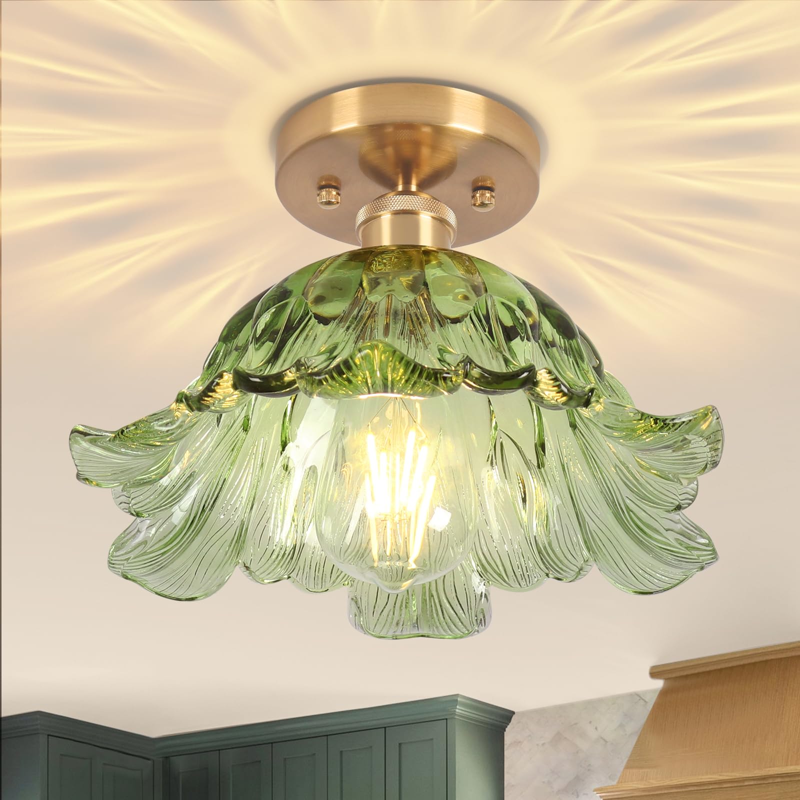 Photo 1 of Loiogohot Semi Flush Mount Ceiling Light,Hallway Vintage Lights Fixture Ceiling Transparent 11" E26 Vintage Light Fixtures for Closet Hallway Kitchen Dining Room