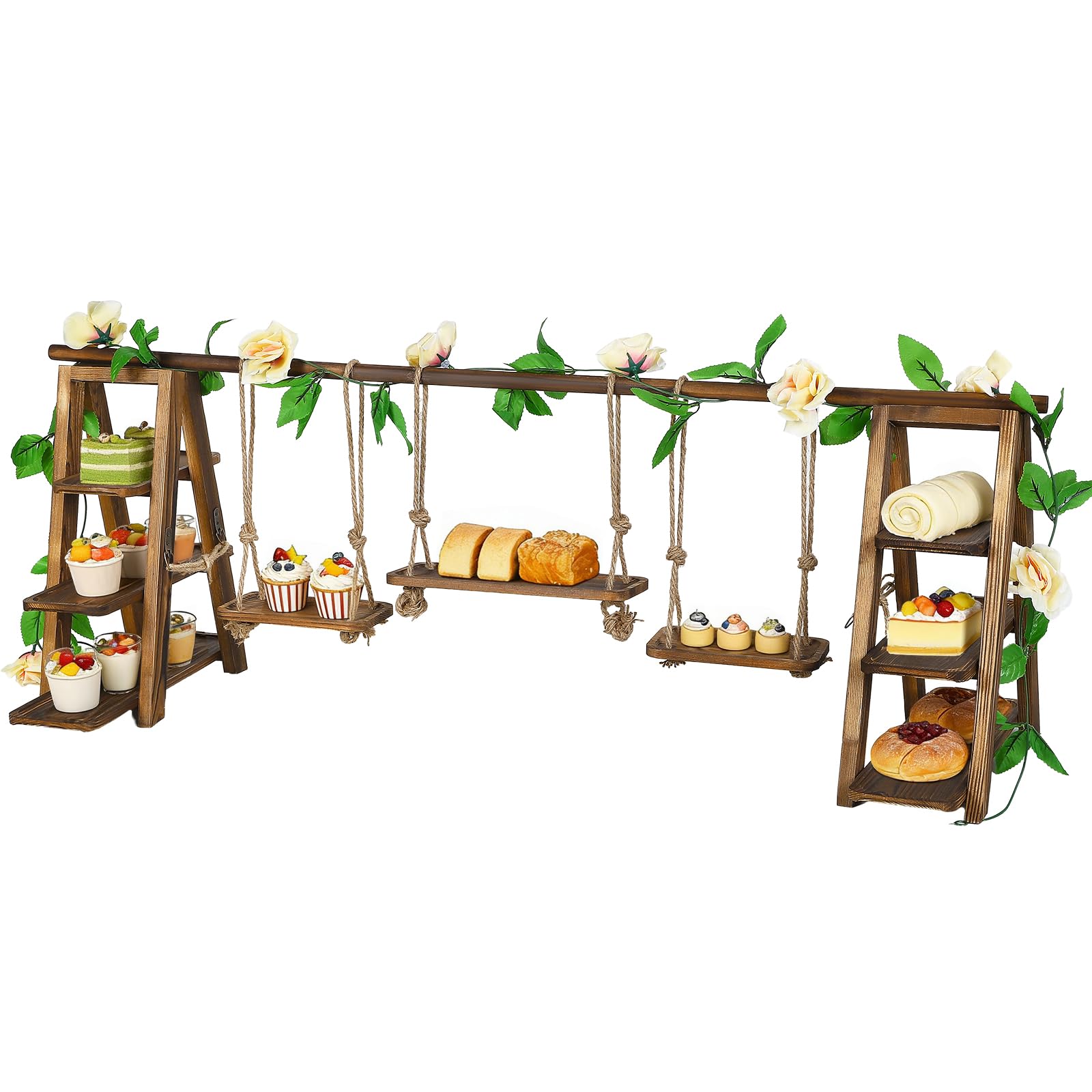 Holz Cupcake Ständer 3‑stufig, 121cm Großer Akazienholz Kuchenständer, Faltbarer Dessert Präsentierständer mit Schrägen Etagen für Geburtstag, Nachmittagstee, Hochzeit, Party, Café