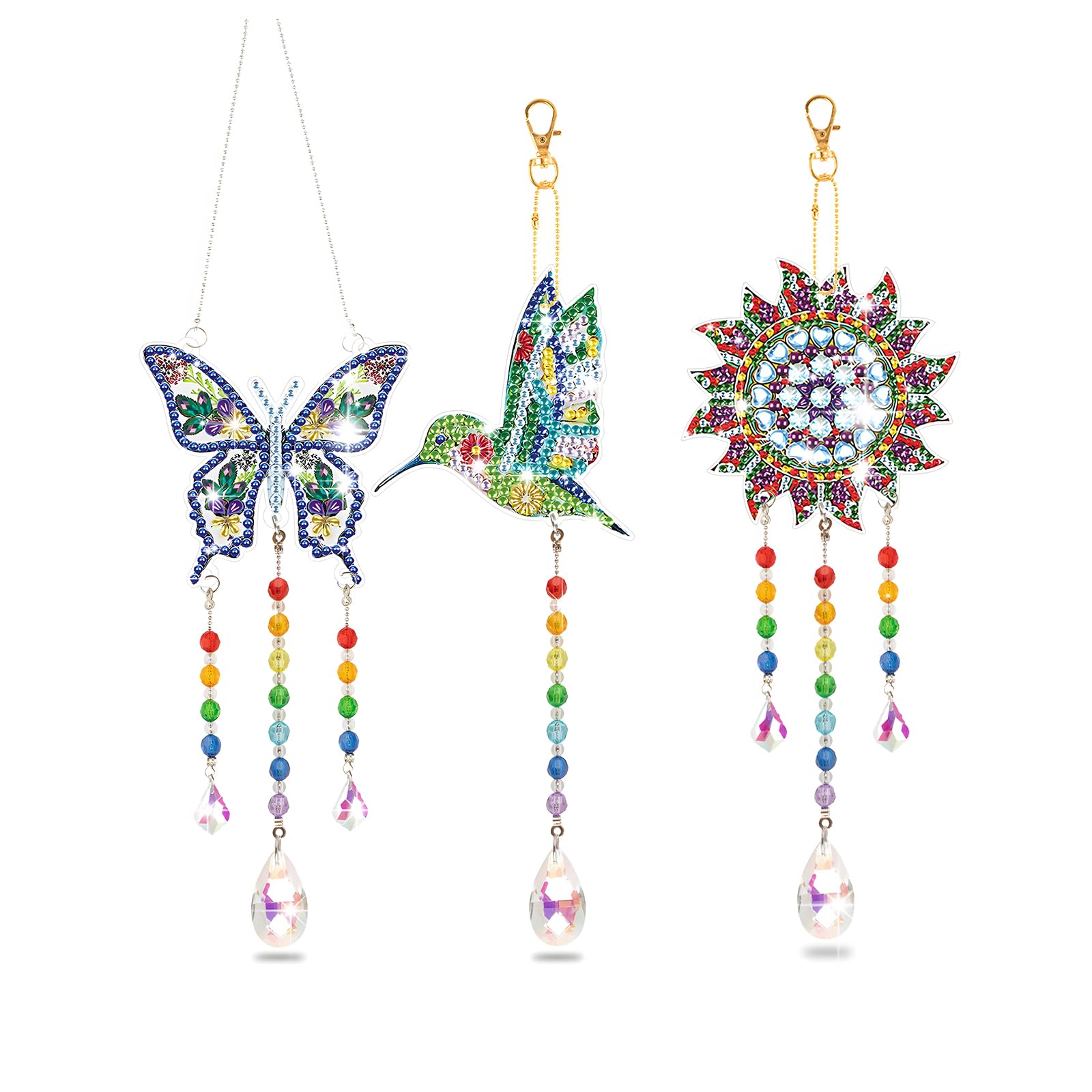 DOETYD Arts and Crafts Kits Diamond Painting Kits Presents Gifts for Girls Boy Age 6 7 8 9 10, DIY 5D Wind Chime Suncatchers Pendant Decorations for Garden Home (3 PCS)