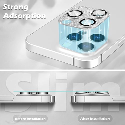 Miniatura 6 de imluckies Protector de lente de cámara brillante para iPhone 15 ProiPhone 15 Pro Max, anillo de metal brillante, película trasera de vidrio templado