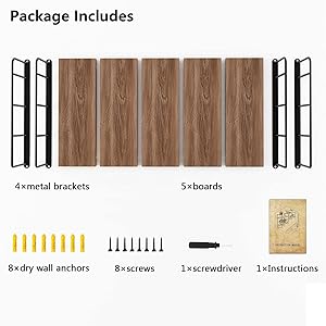 MXCSE Wall Mounted Floating Shelves, Wall Shelves, Rustic Wall Decor Wood Shelves for Bedroom, Living Room, Bathroom and Kitchen Storage, Easy Installation (5, Brown)