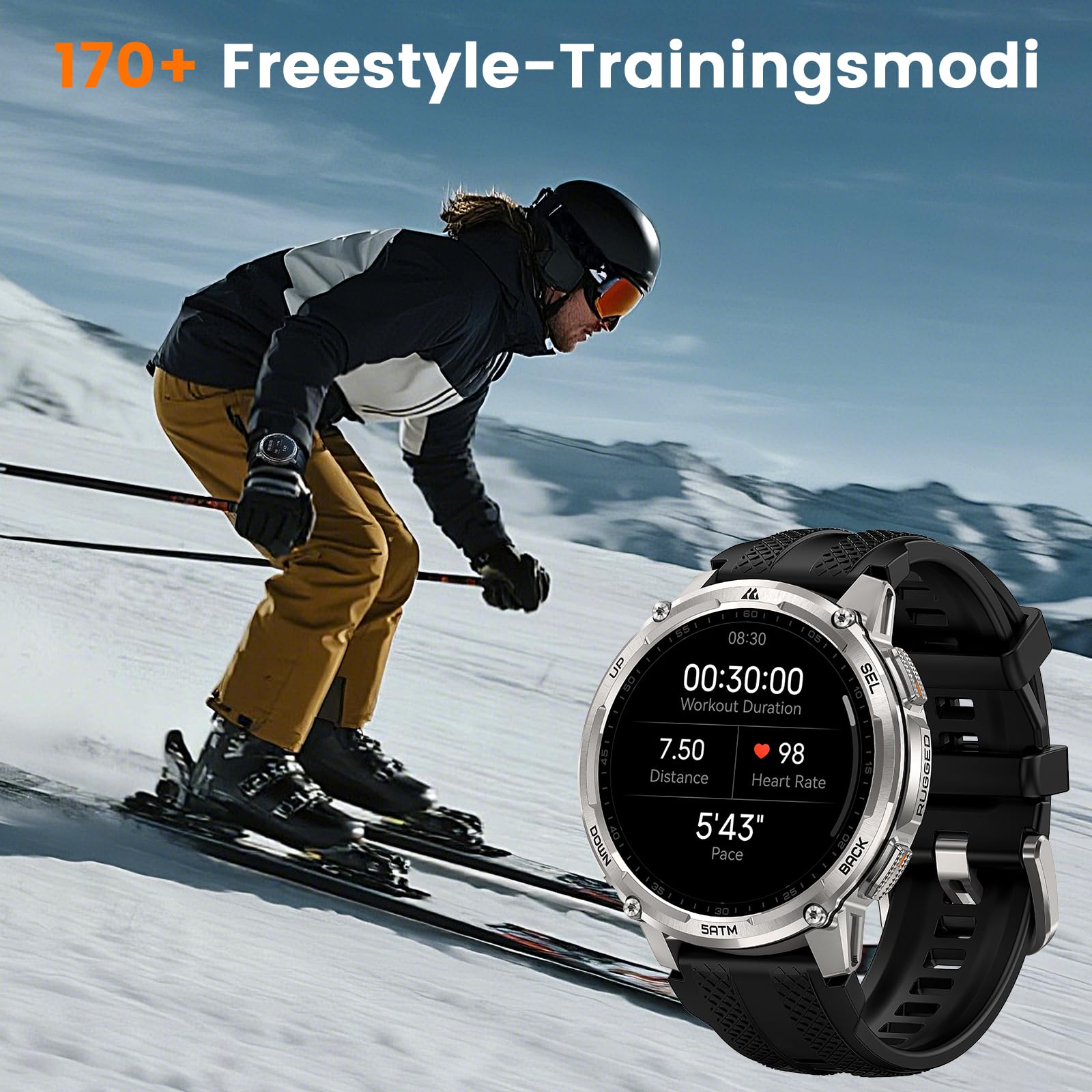 KOSPET Tank T4C GPS Smartwatch Herren mit LED, 1,5" AMOLED, IP69K | Robuste Militär Watch für Android/iPhone, 50M wasserdicht, 170+ Sportmodi, Herzfrequenzmonitor & Schlaf, Telefonfunktion