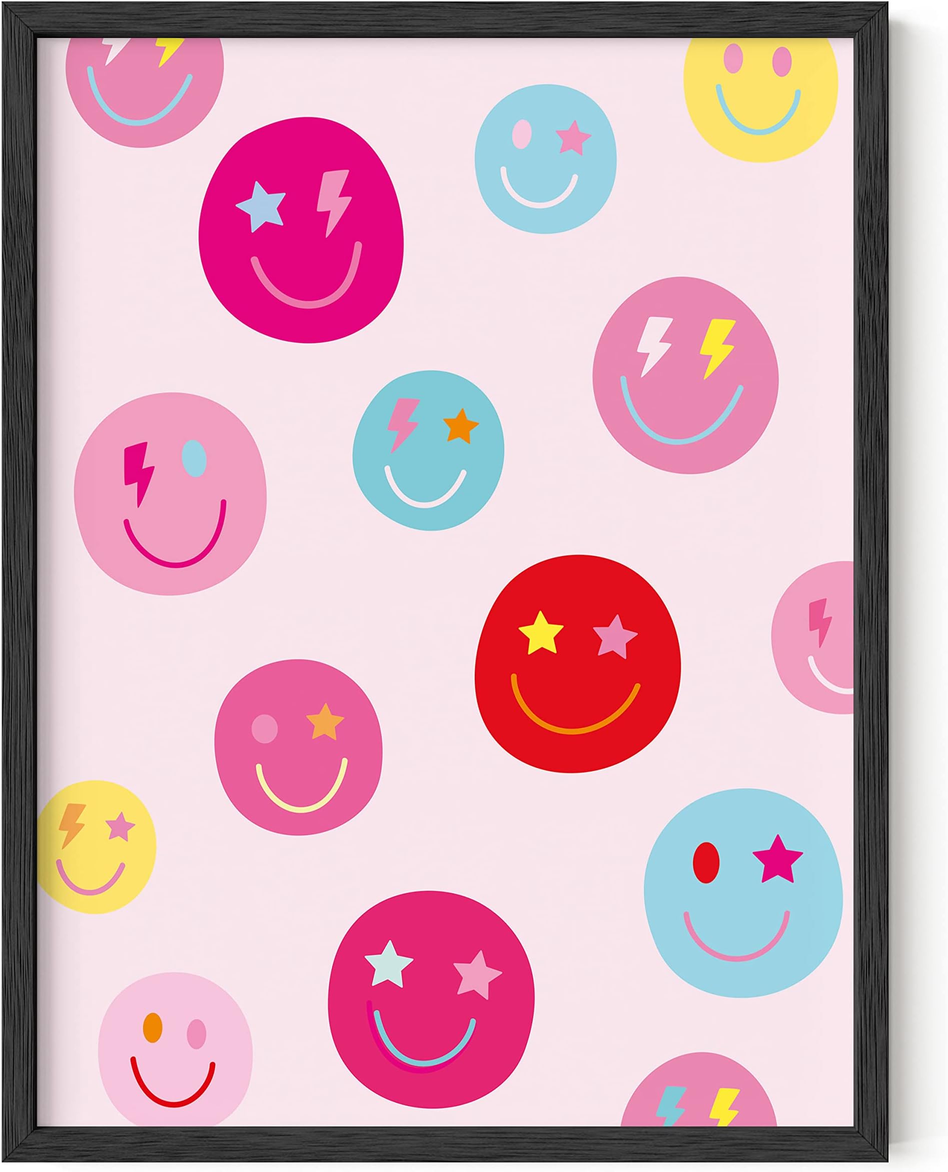 HAUS AND HUES Smiley Face Poster - Preppy Wall Art Pink Posters for Room Aesthetic, Teen Girls Preppy Paintings Wall Aesthetic Pink Artwork UNFRAMED 12”x16”