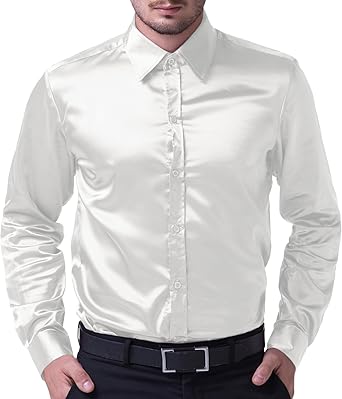 Camisa Camisa de Hombre Slim Fit Corte clásico Satin Talla M Blanco