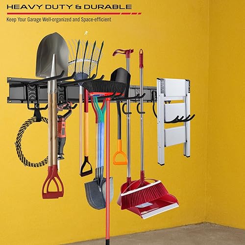 Miniatura 7 de SEDY Organizador de pared de garaje resistente de 48 pulgadas, estante de almacenamiento de herramientas de montaje en pared con ganchos ajustables,