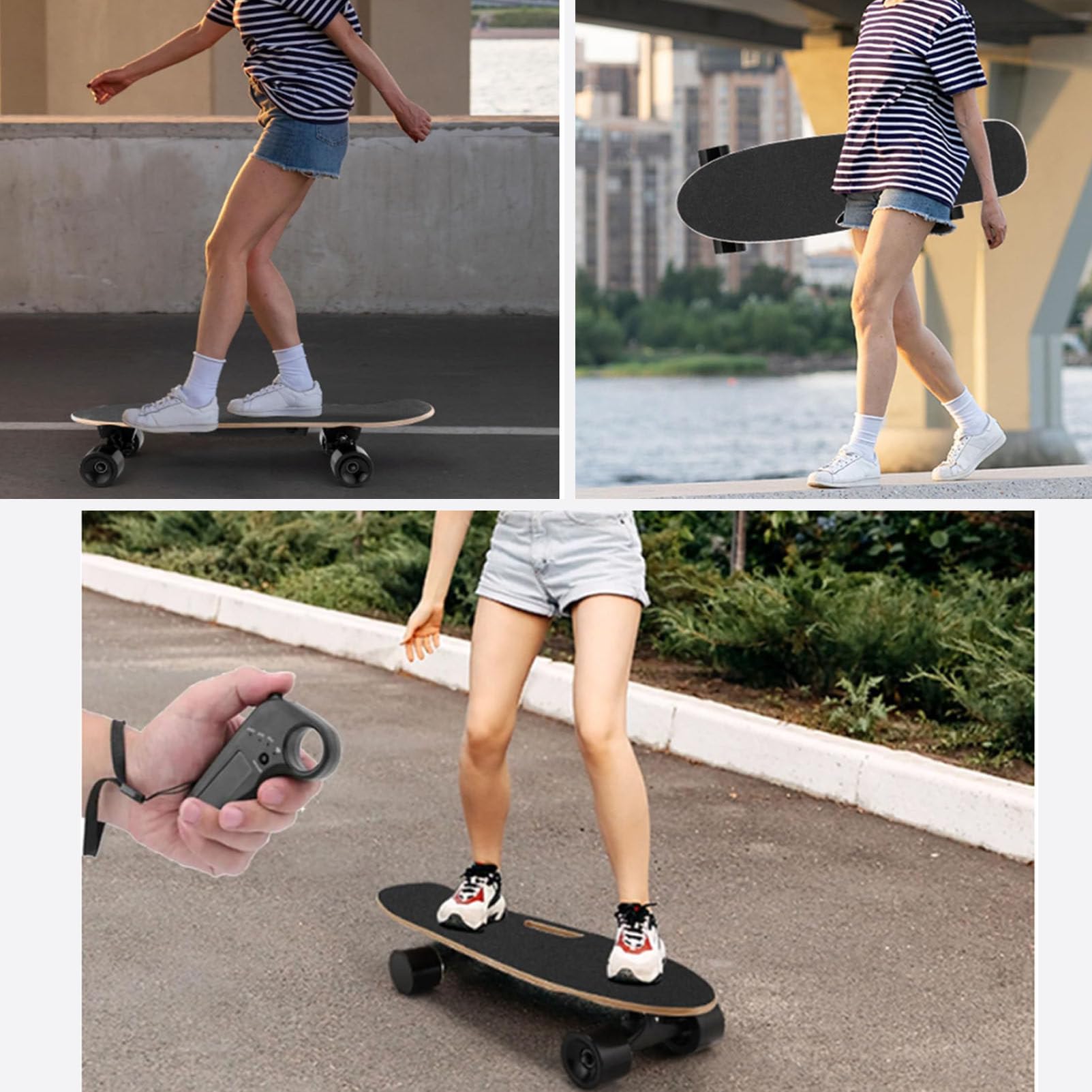 Skateboard elettrico con telecomando, longboard elettrico da 350 W per bambini e adulti, velocità massima 13,67 MPH, autonomia 8 miglia, 7 strati di acero, 3 marce regolabili per principianti