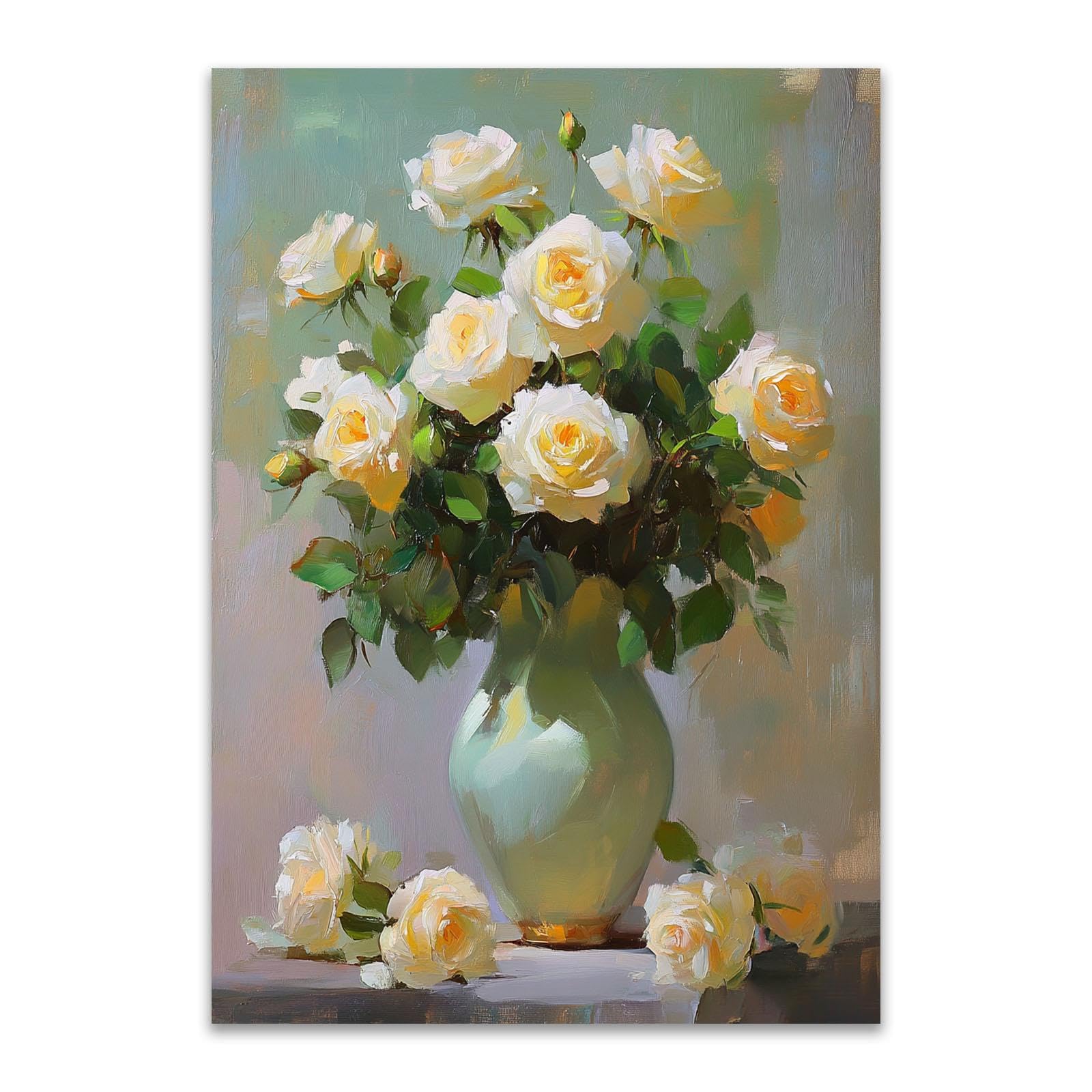 ZAMAEIU Cuadro Decorativo, Mano abstracta con flores cuadros modernos con flores, Adecuado para casa de campo, oficina, galería, cocina. - 30x50cm Sin marco(Blanco)