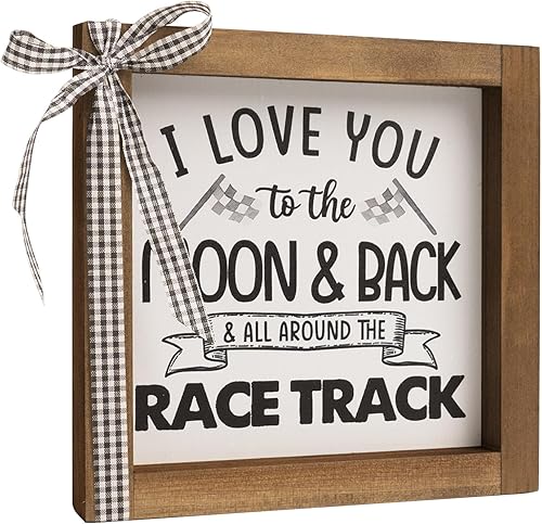 Decoración de pared con temática de automóvil de 6 x 6 pulgadas, con texto en inglés "I Love You To The Moon And Back And All Around The Race