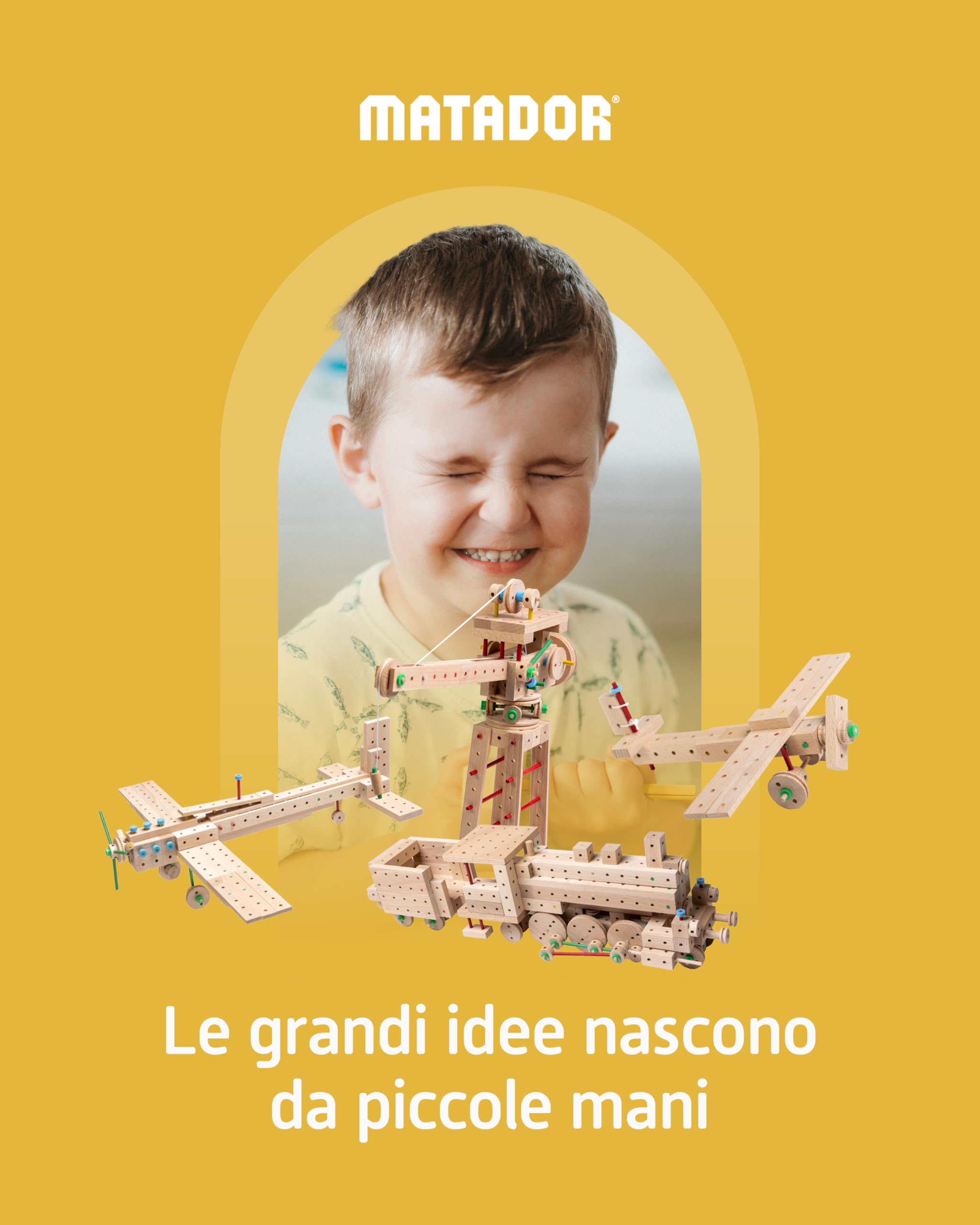 Matador Set di Costruzioni per Bambini da 5 Anni – 222 Pezzi | Gioco di Costruzioni in Legno coinvolgente per sviluppare creatività e motricità fine, con aste, Blocchi, Martello e Pinza
