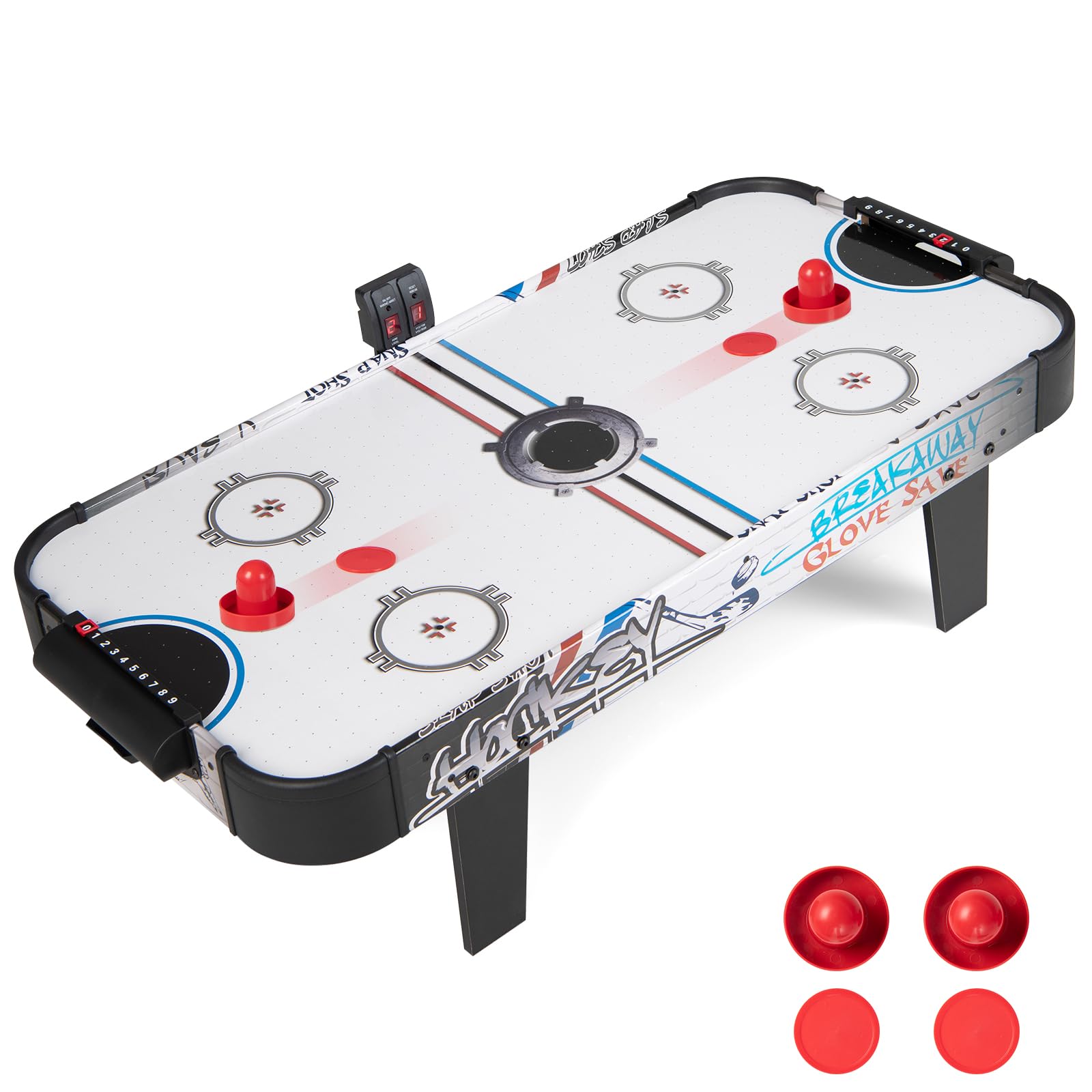 GLACER 42 Inch Air Hockey Table, Mini Portable Tabletop Ice Hockey Game with Digital LED Scoreboard, 2 Pucks & 2 Pushers, 12V Powered Motor, Indoor Air Hockey for Adults Kids, Friends, Family, Party