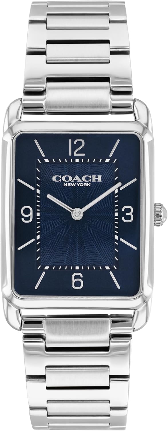 COACH Elliot Tank Men’s Quartz Watch - Bracelet, Textured Dial with Stick and Numeral Markers - Modern, Minimalist Timepiece - Gift for Him 26mm