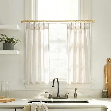 Lino Rosa 34 Inch Curtains Length,Sheer Cafe Linen Small Custom Curtains for Windows Kitchen