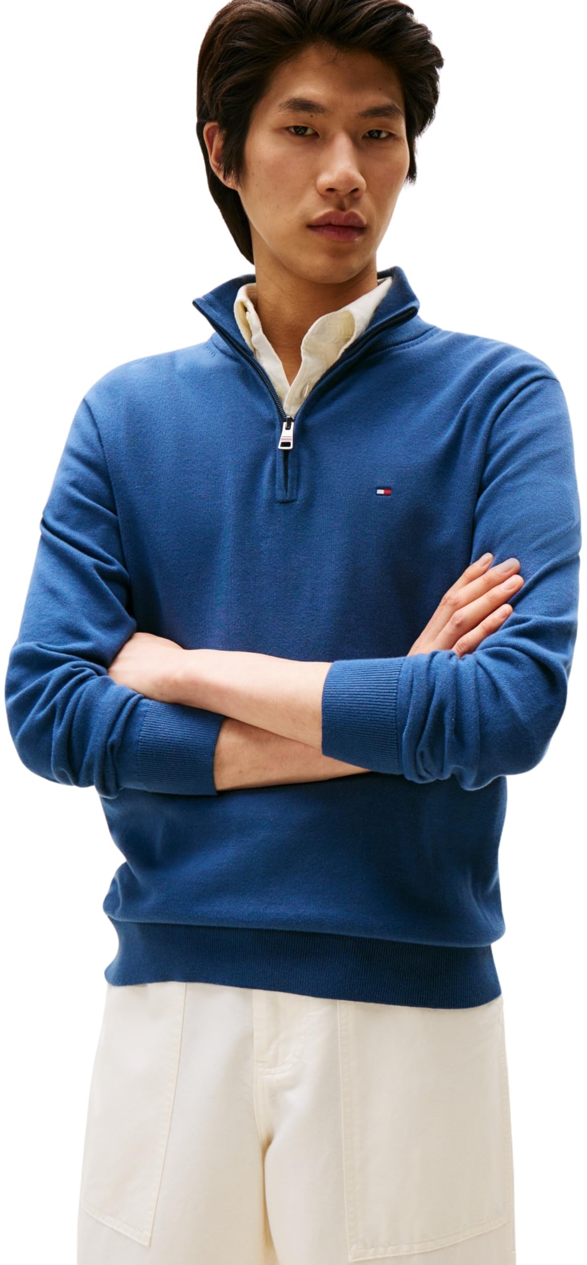 Tommy Hilfiger Herren Pullover mit Reißverschluss Essential Cotton Mock Halbzip
