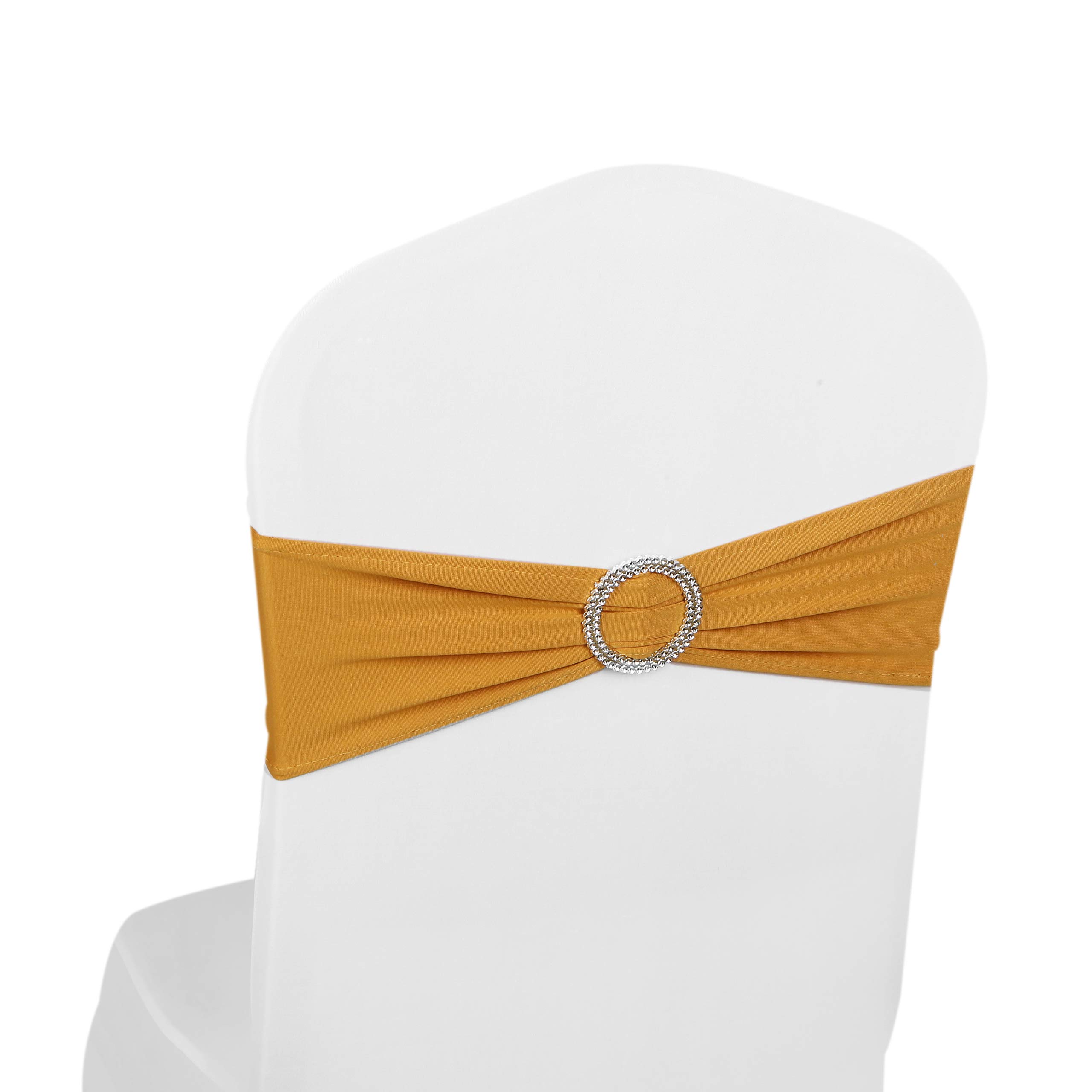 The Chair Cover Company Gold Elastic Stretch Spandex Chair Covers Sashes Bands With Buckle Bows For Wedding Home Party Suppliers Decorations (, 50Pcs)