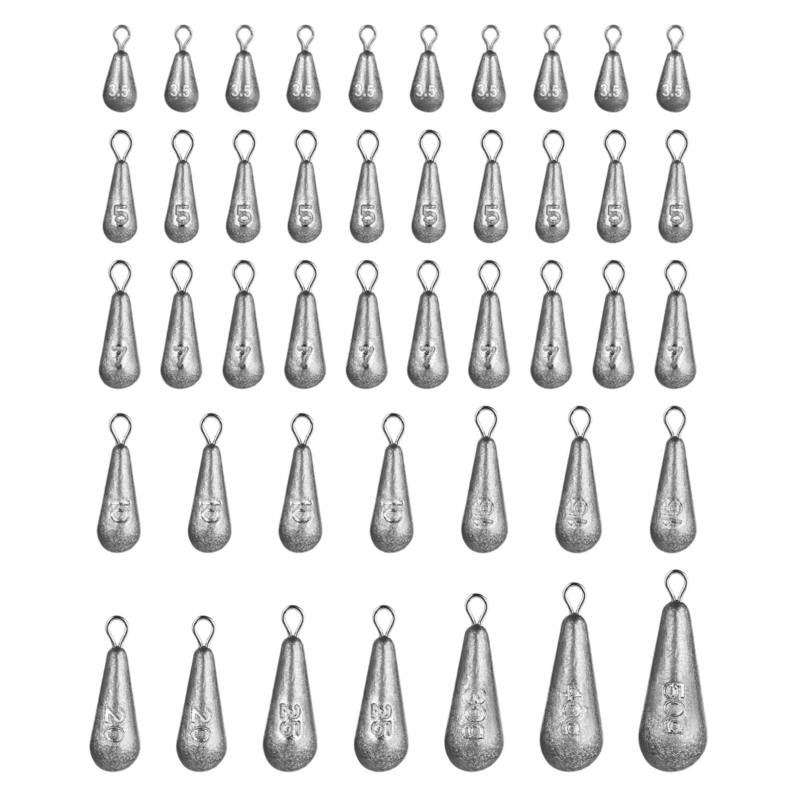 44 Piezas Plomo para Pesca, Diez tamaños, Kit de Pesas para Pesca, Kit de Pesas de Pesca, Plomos de Pesca, Kit de Plomo para Pesca, Plomo de Pesca con Forma de Gota, Kit de Plomo para Pesca