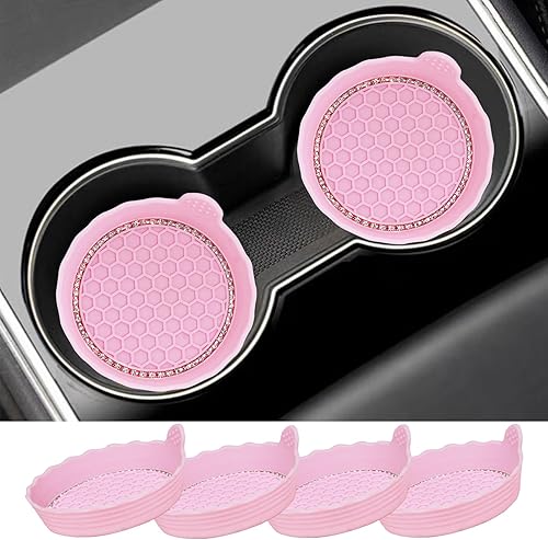 Paquete de 4 posavasos brillantes para automóvil, portavasos universales de silicona antideslizantes de 2.75 pulgadas incrustados en adornos, juego