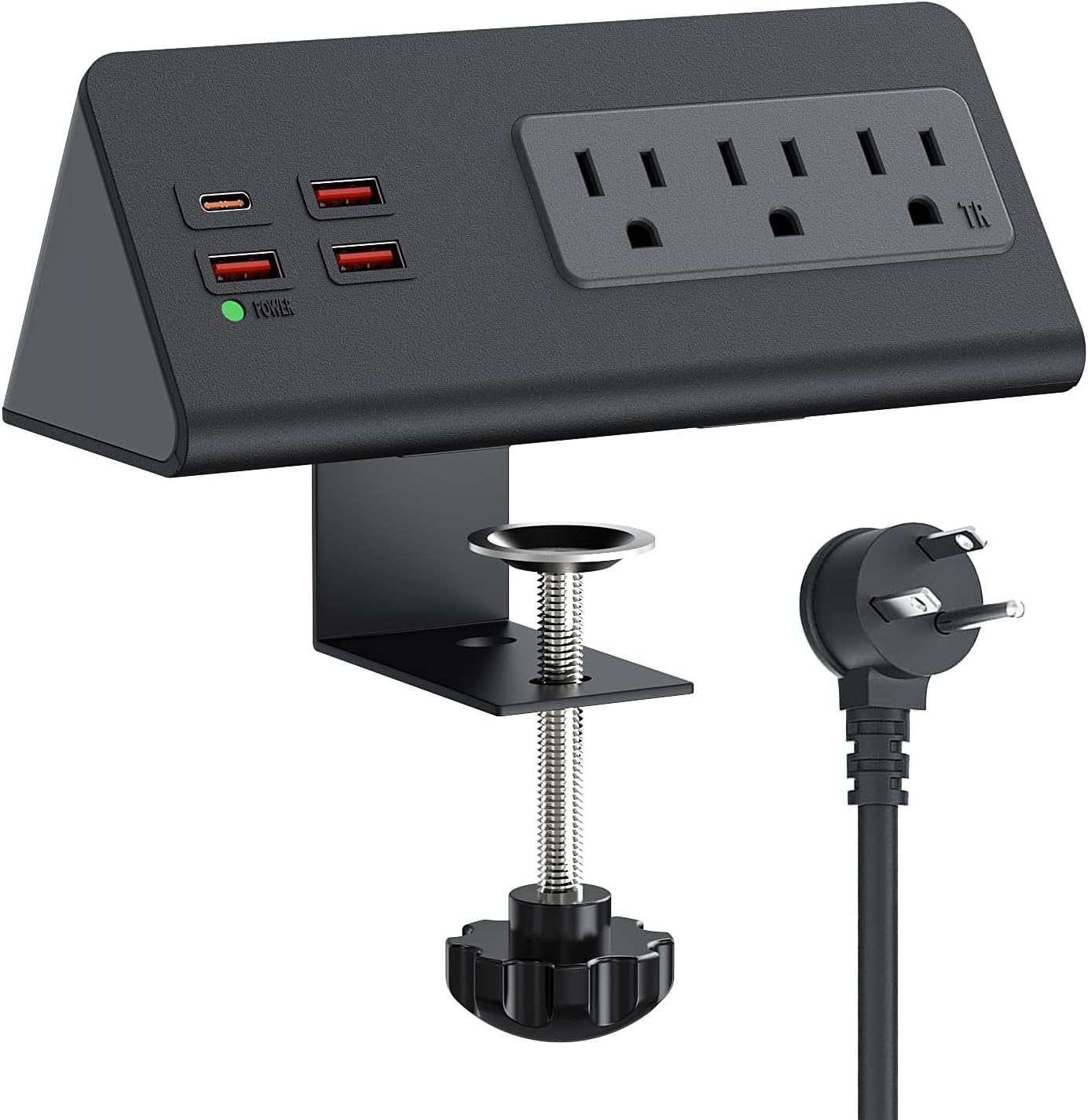 Desk Power Bar with PD 20W USB C, Haiaoyyds Nightstand Charging Station with 3 Outlets, 4 USB Ports, Desk Surge Protector Connect 6.56FT Flat Plug, Desktop Power Supply for Office, Home (Black)
