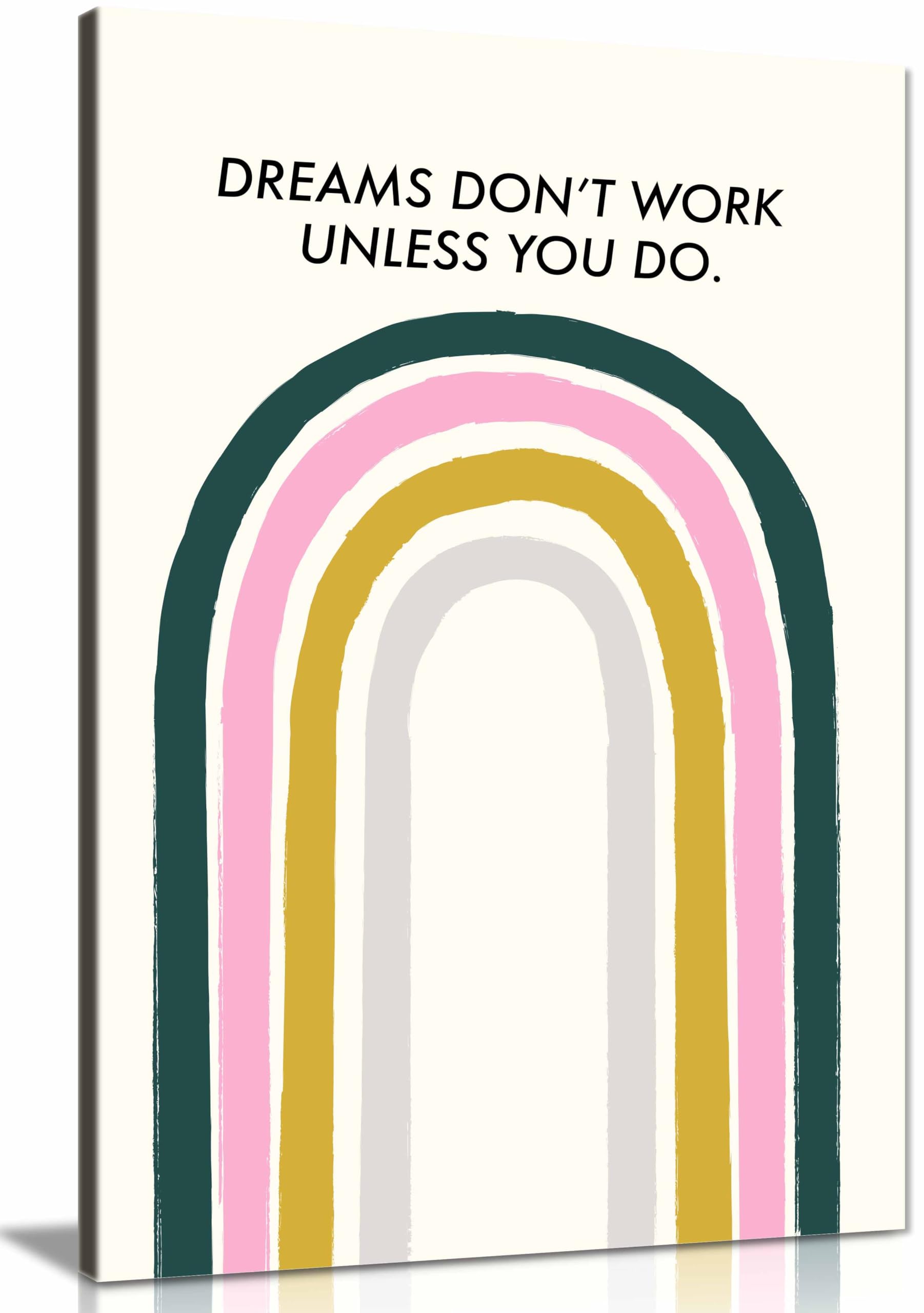 Dreams Dont Work Unless You Do Framed Canvas Print, Pictures for Home Walls, Bedroom, Living Room & Bathroom Decor 31x20cm (12x8in)
