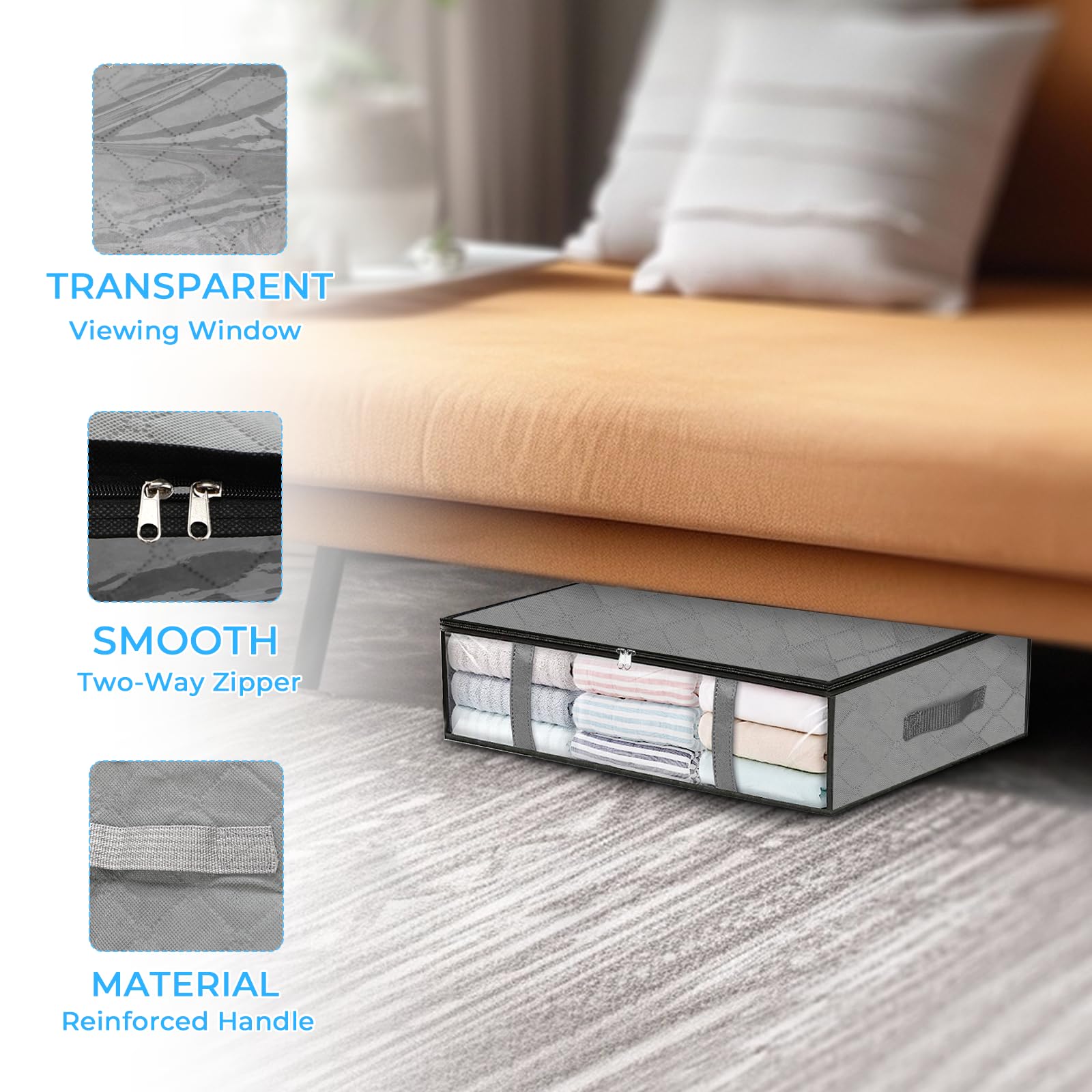 Pavlleen 3 pezzi Scatole per Armadio, 40L Contenitori Sottoletto Confezione, Scatole Pieghevoli Portavestiti con Coperchio e Maniglia, per Organizzare Camere da Letto, Armadi, Vestiti, Trapunte