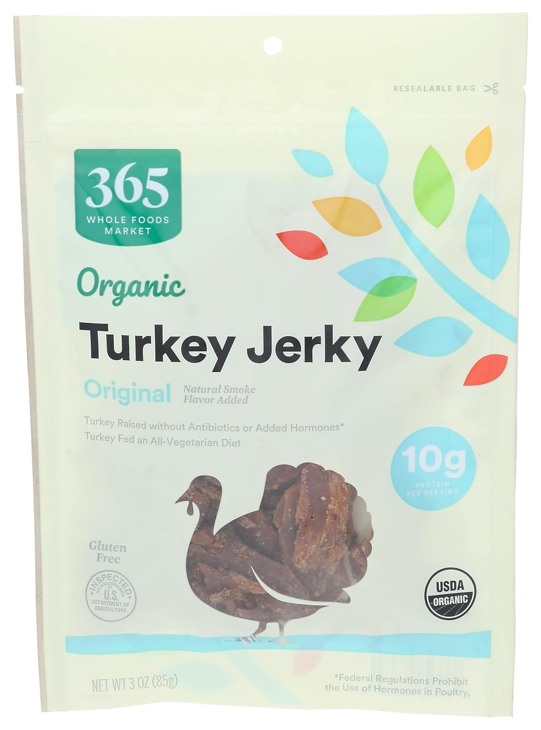 365 by Whole Foods Market Organic Original Turkey Jerky, 3oz - Antibiotic-Free Turkey, 10g Protein, Smoky Sweet Flavor