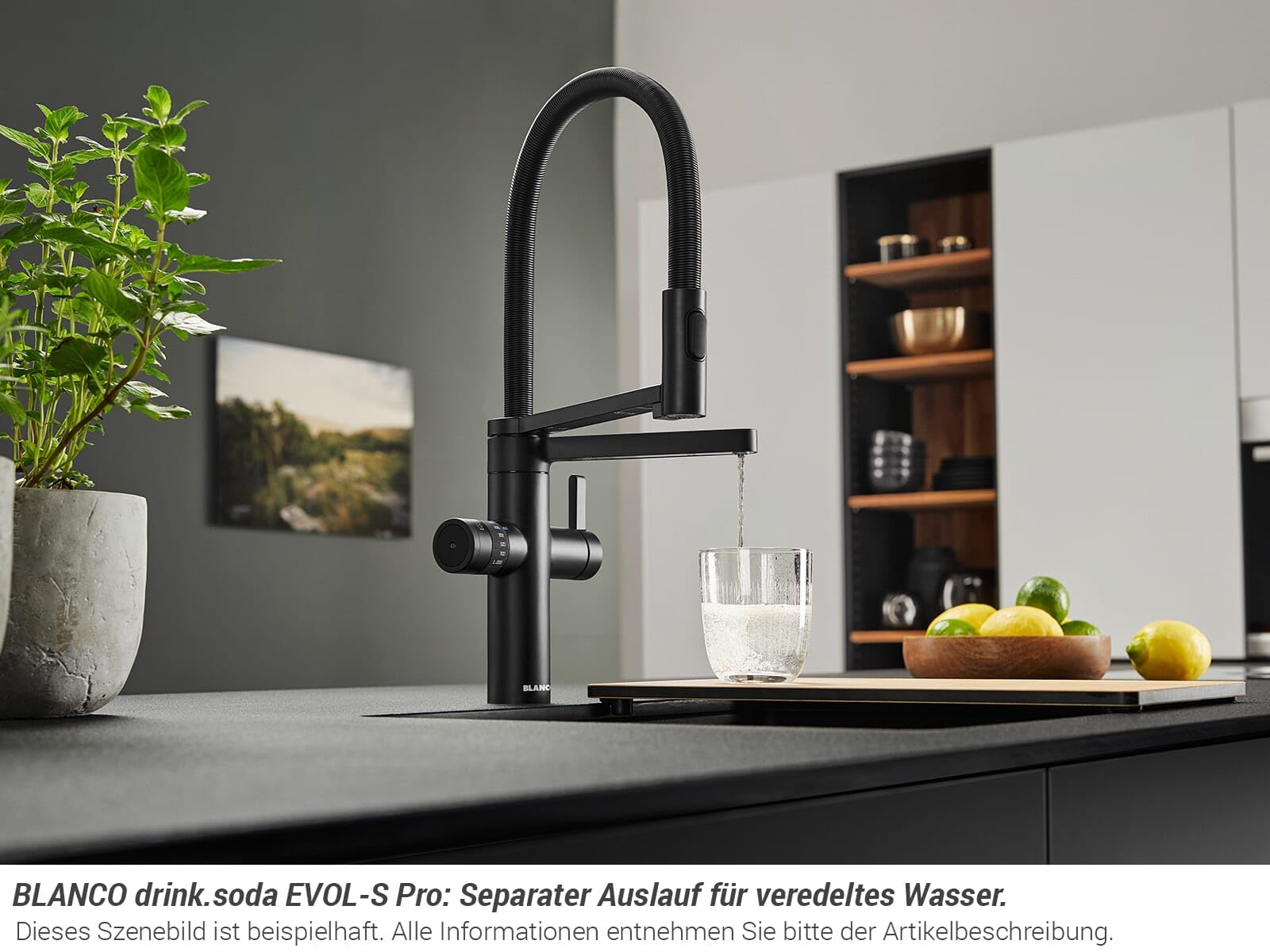BLANCO drink.soda EVOL-S Pro schwarz matt | Multifunktionales Soda-Wassersystem | Gekühltes Wasser in still, medium & sprudel | Inkl. App | Wassersprudler | Click & Touch Mengeneinstellung | Armatur