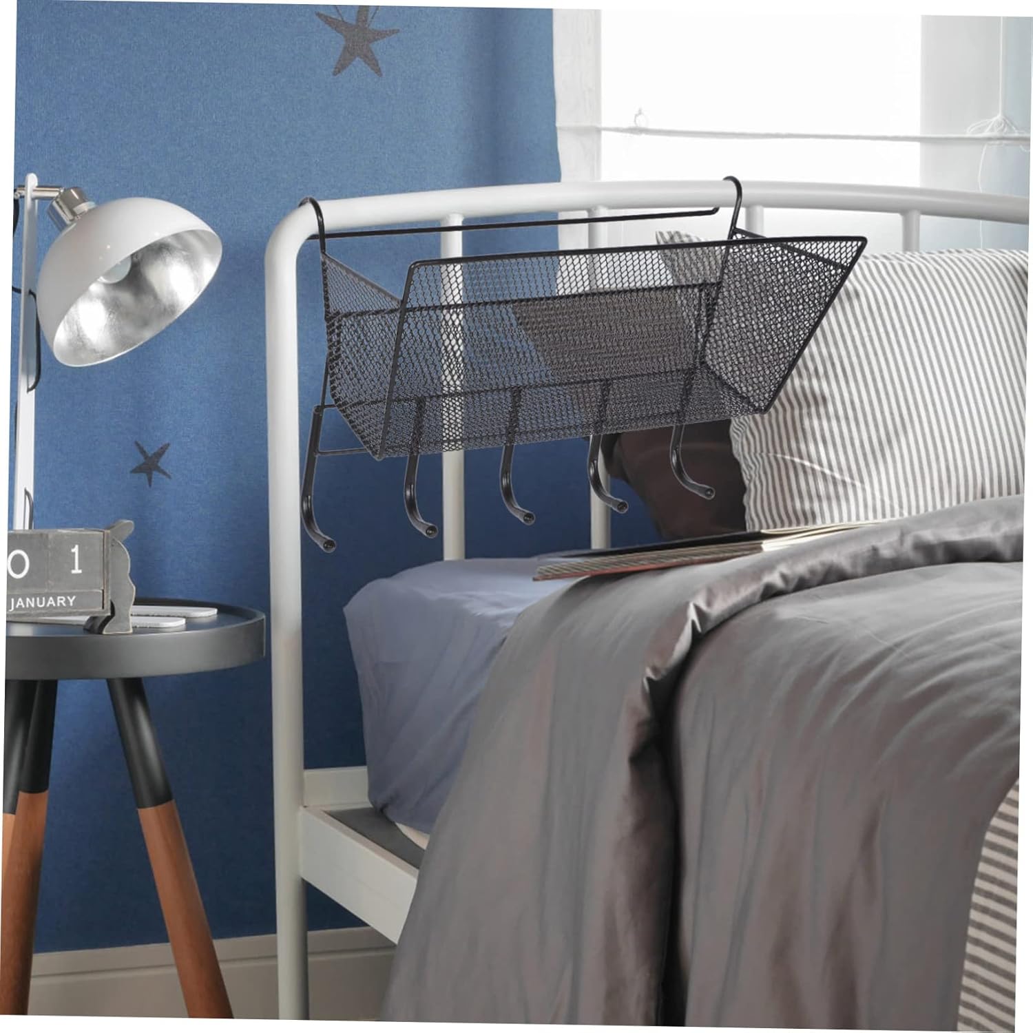 MAGICLULU Dormitory Hanging Basket Organizer with Iron Art Storage Rack Multi-functional Bedside Basket for Students Space-saving Wall-mounted Design for Room Decor