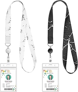 koorito 2 Pack Cute Lanyard ID Badge Holder Retractable Lanyards for ID Badges Waterproof ID Badge Holder for Cruise Ships Key Cards, Office, School, Travel (Black & White Marble)