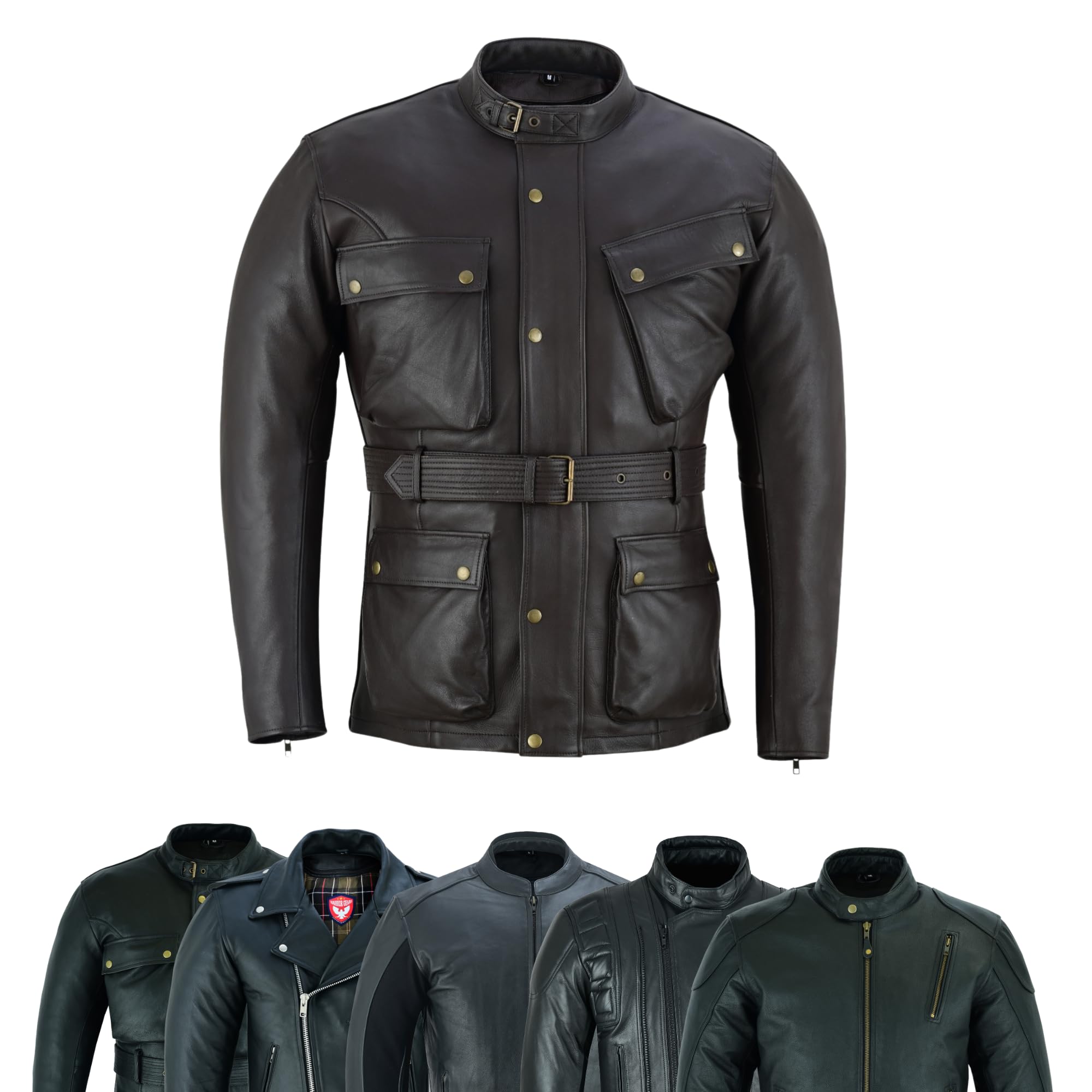 warrior gears Nappa Leather Motorcycle Jacket Original Leather Motorbike Jackets for Men with CE Removable Armors (9XL, Brown-MJ1006)