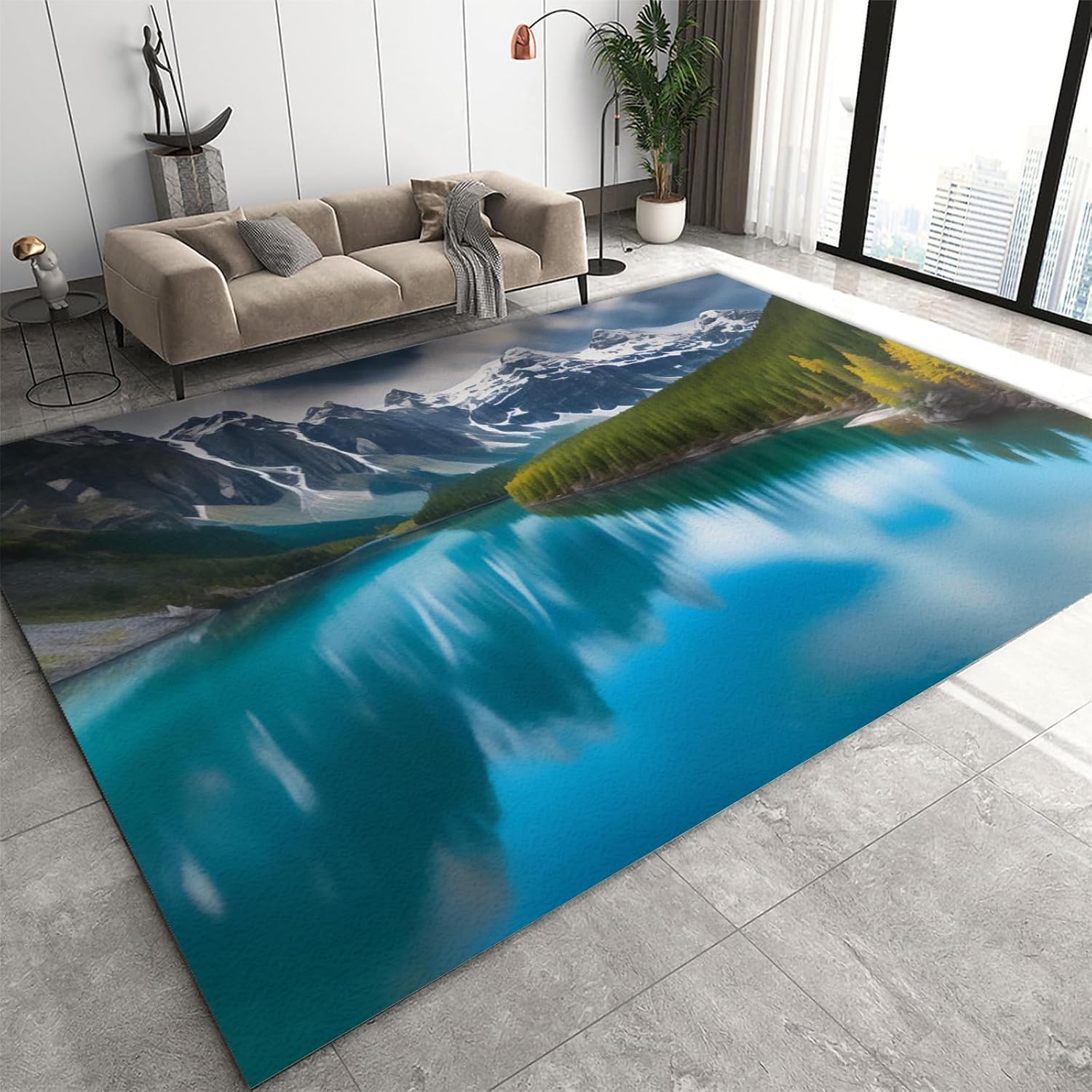 TIMOILU 2x6 Runner Rug Lake Snow Mountain Scenery Washable