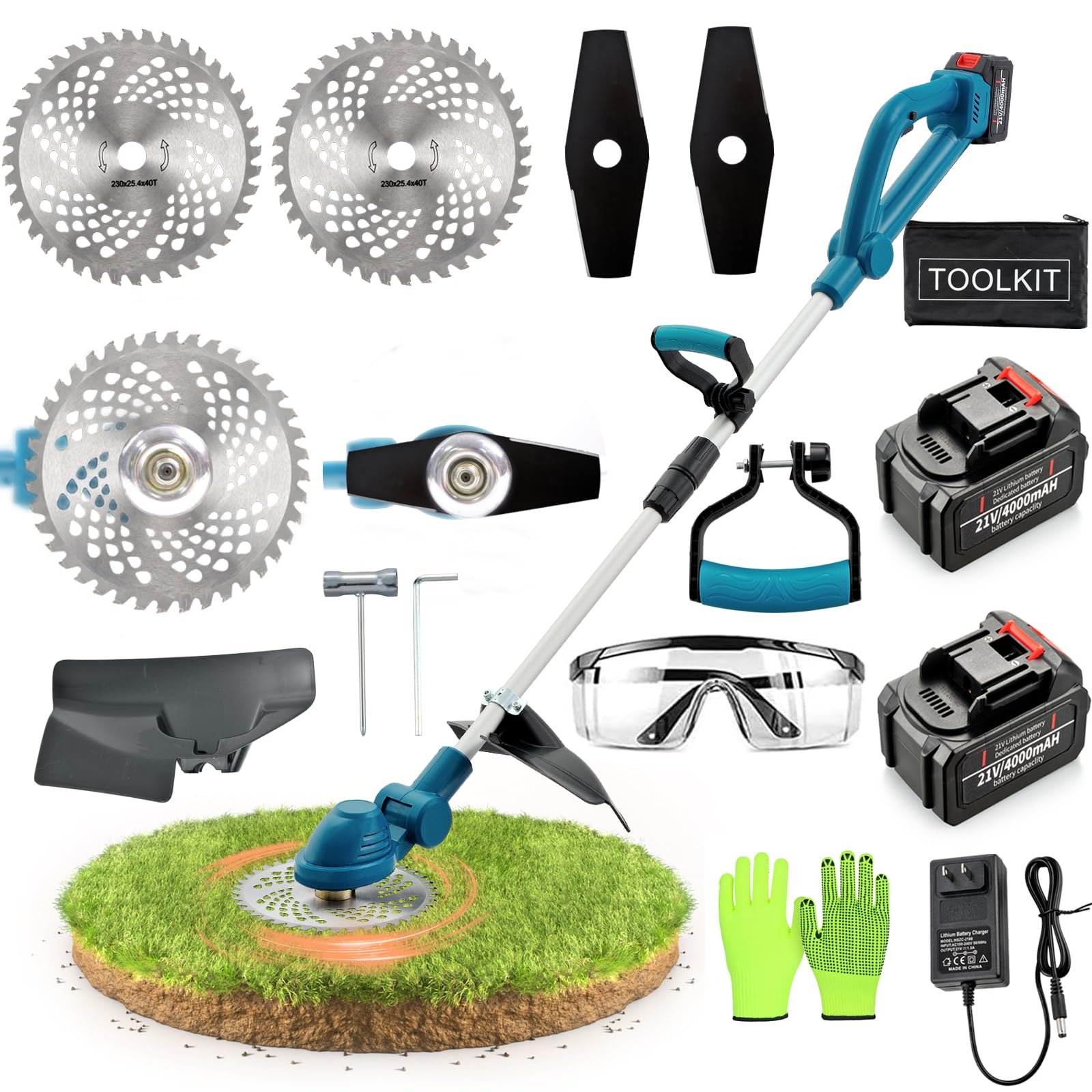 Weed Eater, String Trimmer, Electric Weed Eater with 2PCS 21V 4.0Ah Lithium Batteries, Battery Powered Weed Wacker, Battery Powered Weed Eater, 3-in-1 Cordless Grass Trimmer/Edger Lawn Tool