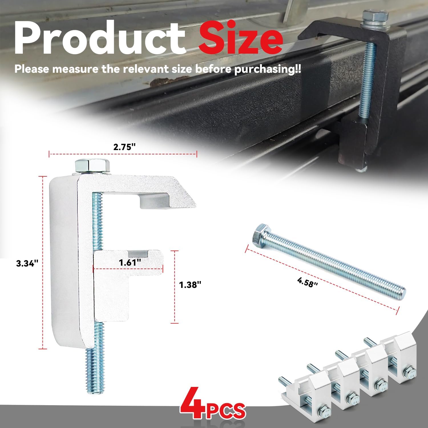 Heavy Duty Silver Truck Cap Mounting Clamps (4-Pack) - Compatible with Toyota Tacoma Tundra - Aluminum Clips for Camper Shell & Topper Installation