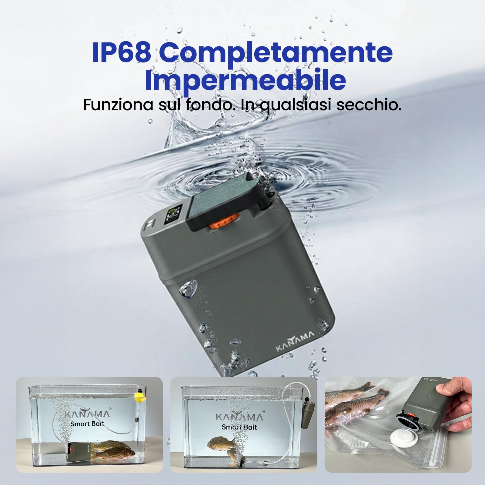 Kanama VersaPump - Sellador de vacío de mano, impermeable IP68, sellador de alimentos portátil y bomba aireadora de cebo vivo, máquina de vacío inalámbrica de succión fuerte de 70 KPa para