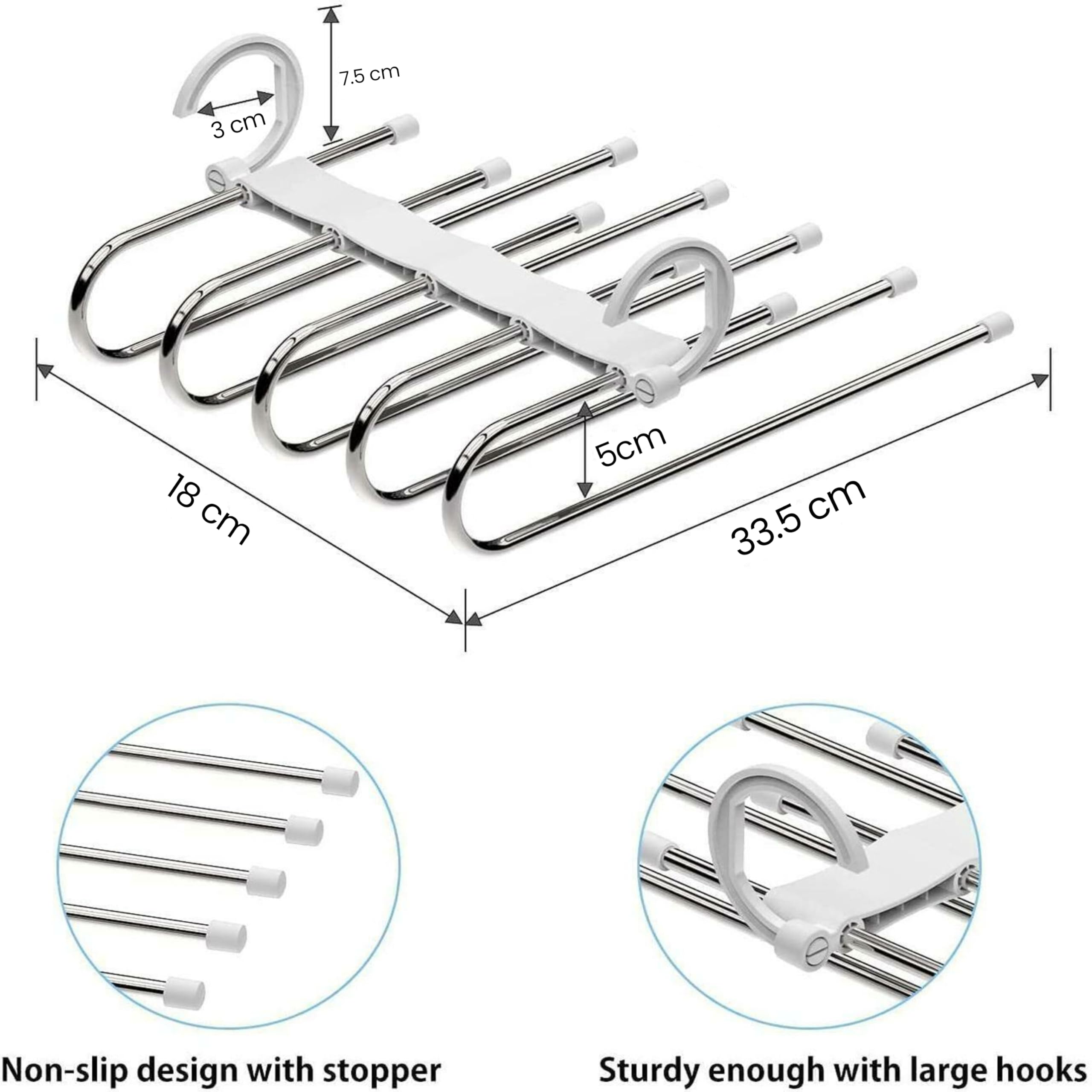 Storite Grucce pieghevoli 5 in 1 in acciaio inossidabile per appendere vestiti multiuso appendiabiti multiuso per pantaloni appendiabiti per guardaroba appendiabiti pieghevole multiuso - bianco