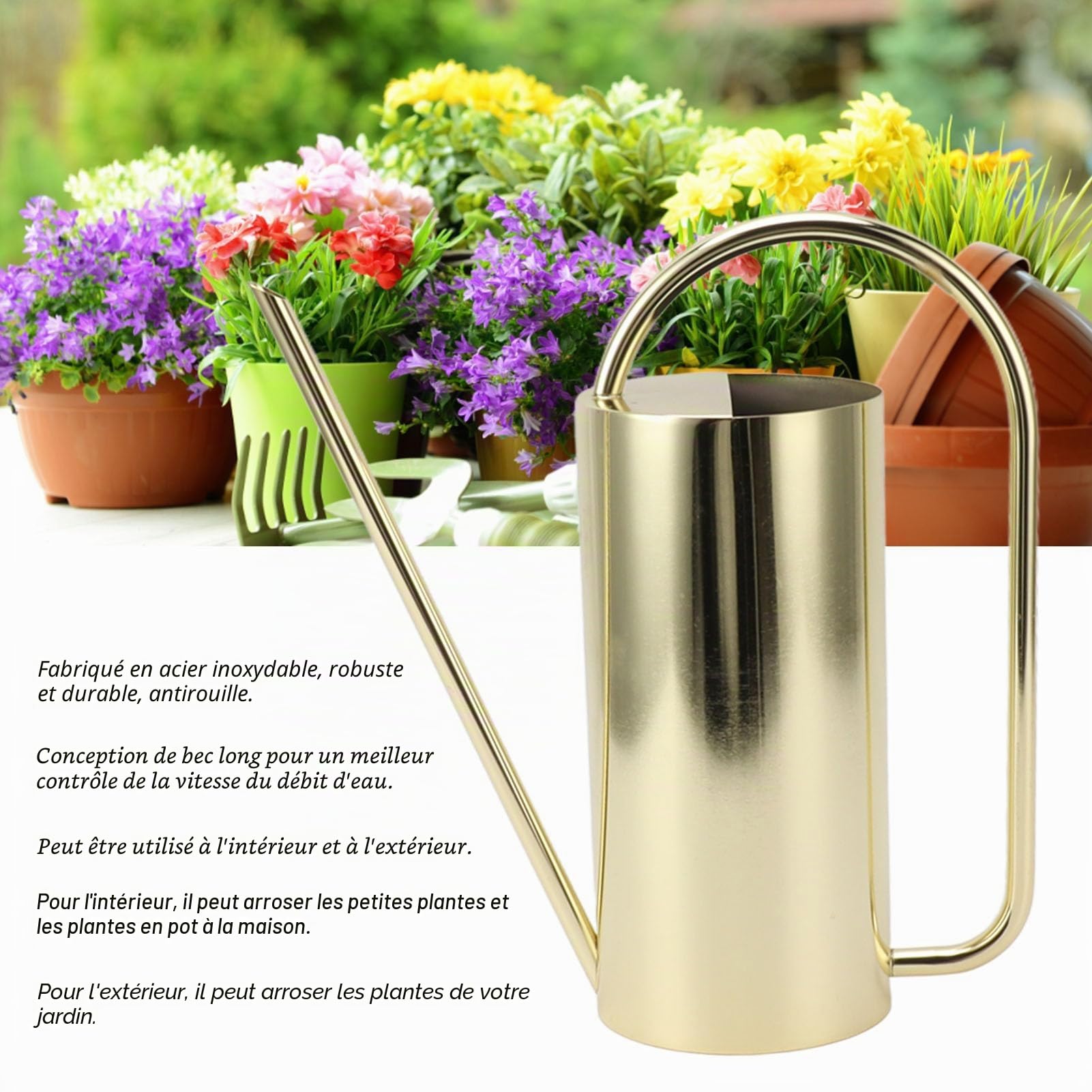 Fockety Arrosoir pour Plantes D'intérieur, Petit Arrosoir en Acier Inoxydable de 1500 ML, élégant Bec Long pour Plantes D'intérieur, Fleurs de Jardin, Plantes Grasses, bonsaï (Or)