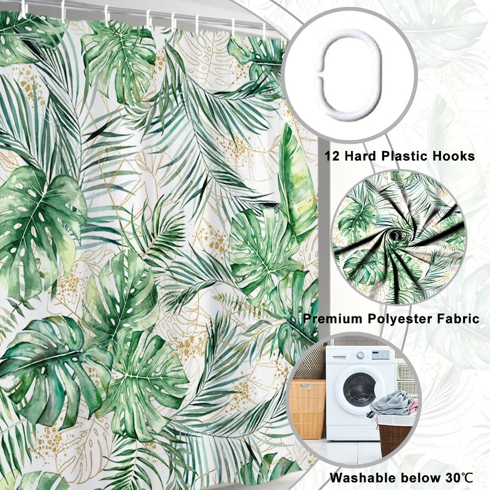 Uiiooazy Cortina de Ducha de Hoja Eucalipto, Cortinas de Ducha Verde Oro Abstracto Planta Cortinas de Baño Antimoho Impermeable Lavable Tejido de Poliéster Cortina Ducha con Ganchos 90x180cm — view 91
