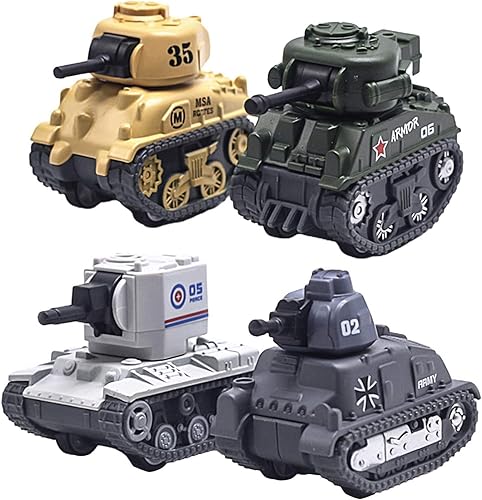 4 piezas de mini tanque de juguete de tracción - Vehículo militar de juguete militar, modelo de batalla fundido a presión para niños, vehículo de