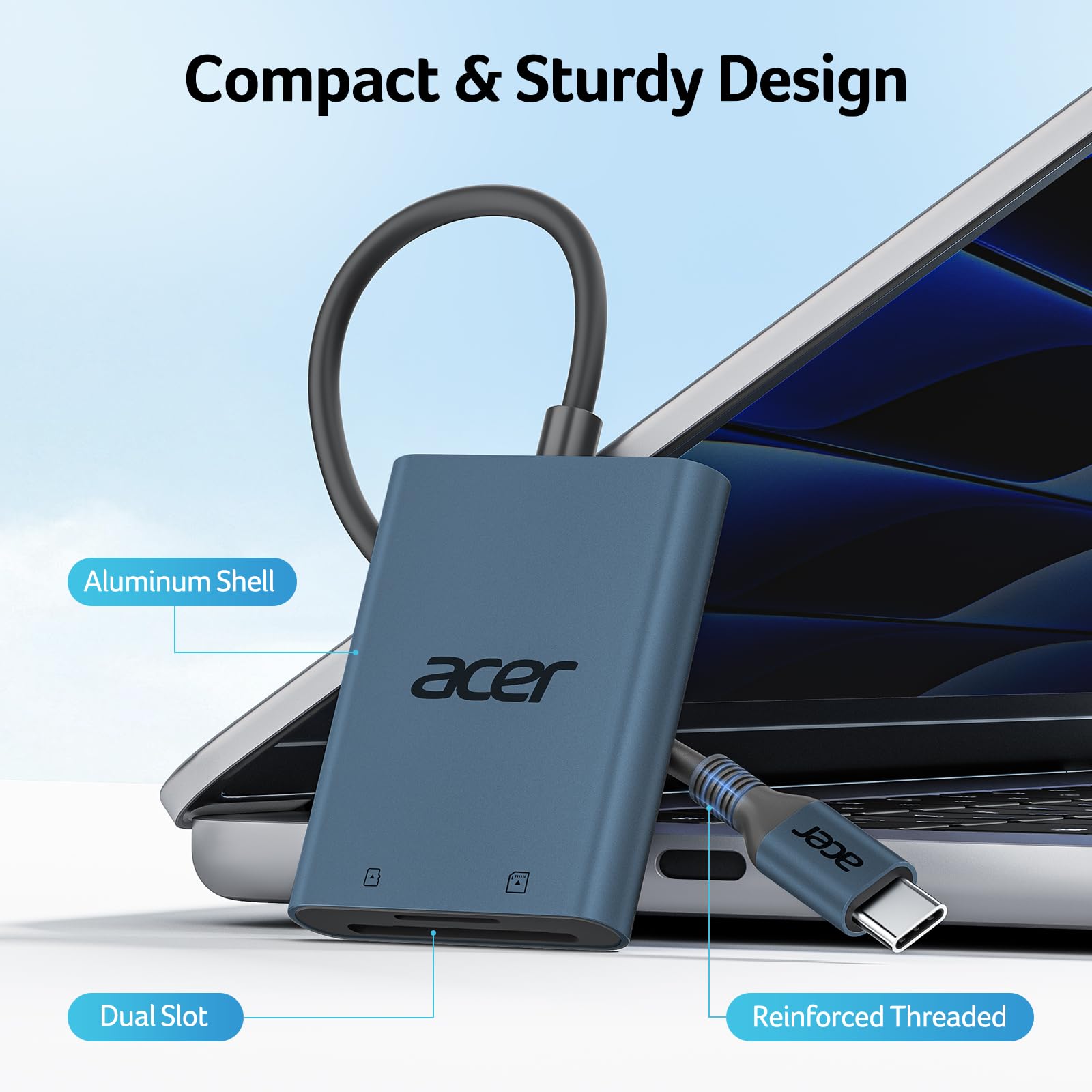 Acer USB-C SD Card Reader, High Speed Type-C Micro SD Card Adapter, USBC External Memory Card Reader SDXC, Micro SDXC Card, Compatible with MacBook Pro/Air, Acer Laptop, iPhone 16, Camera - Blue — view 5