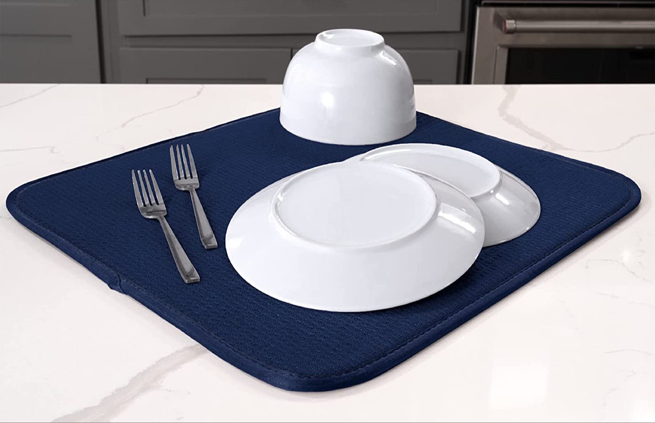 Microfibre Dish Drying Mats for Kitchen Super Absorbent Dish Drainer Mat Washing Up Mat for Countertop Tabletop 40cm x 46 cm 2 Pack Navy Blue - Image 4